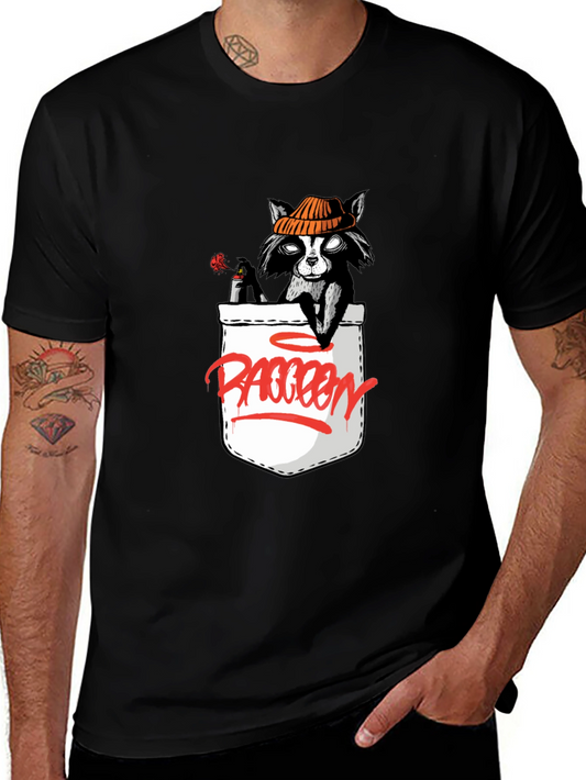 Cool Raccoon Pocket Graphic T-Shirt