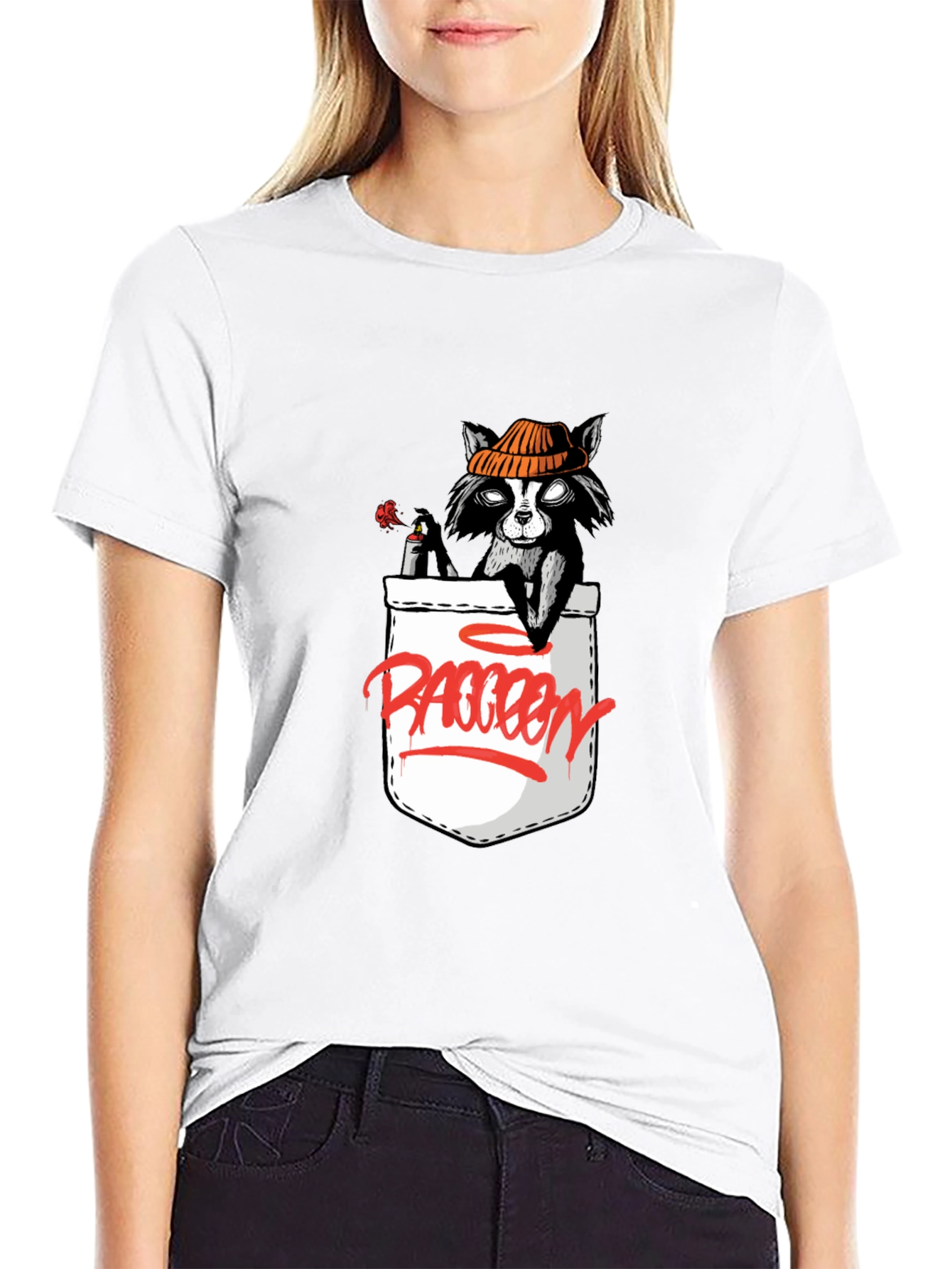 Cool Raccoon Pocket Graphic T-Shirt