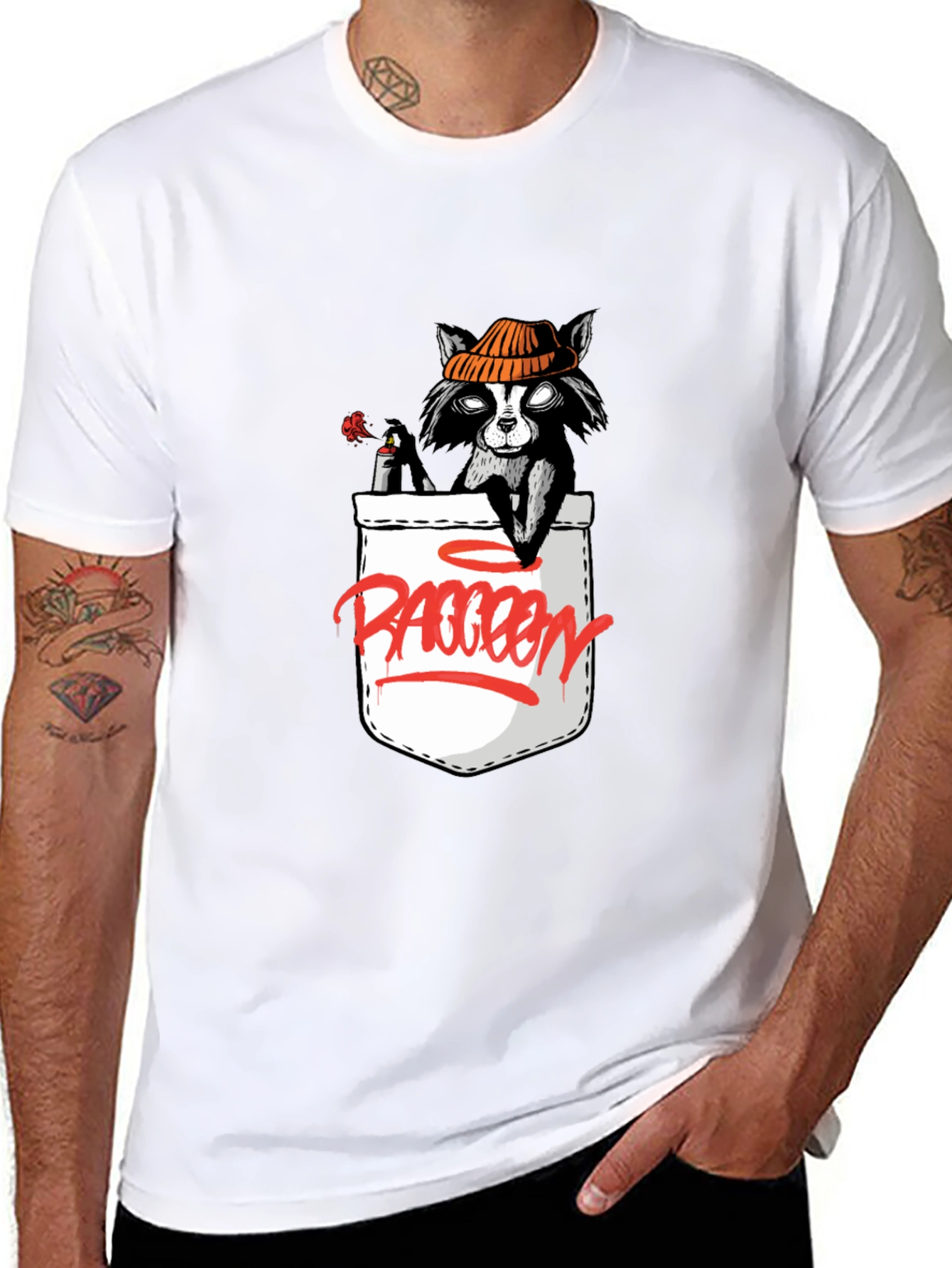 Cool Raccoon Pocket Graphic T-Shirt