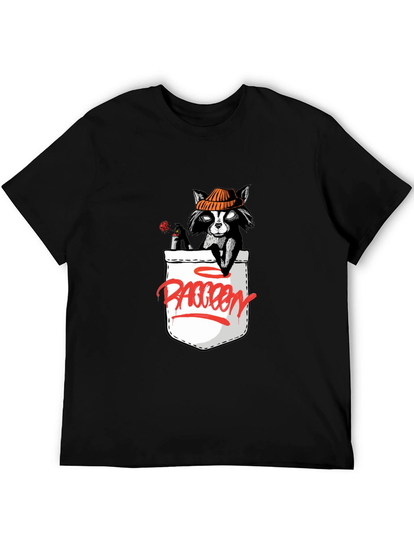 Cool Raccoon Pocket Graphic T-Shirt