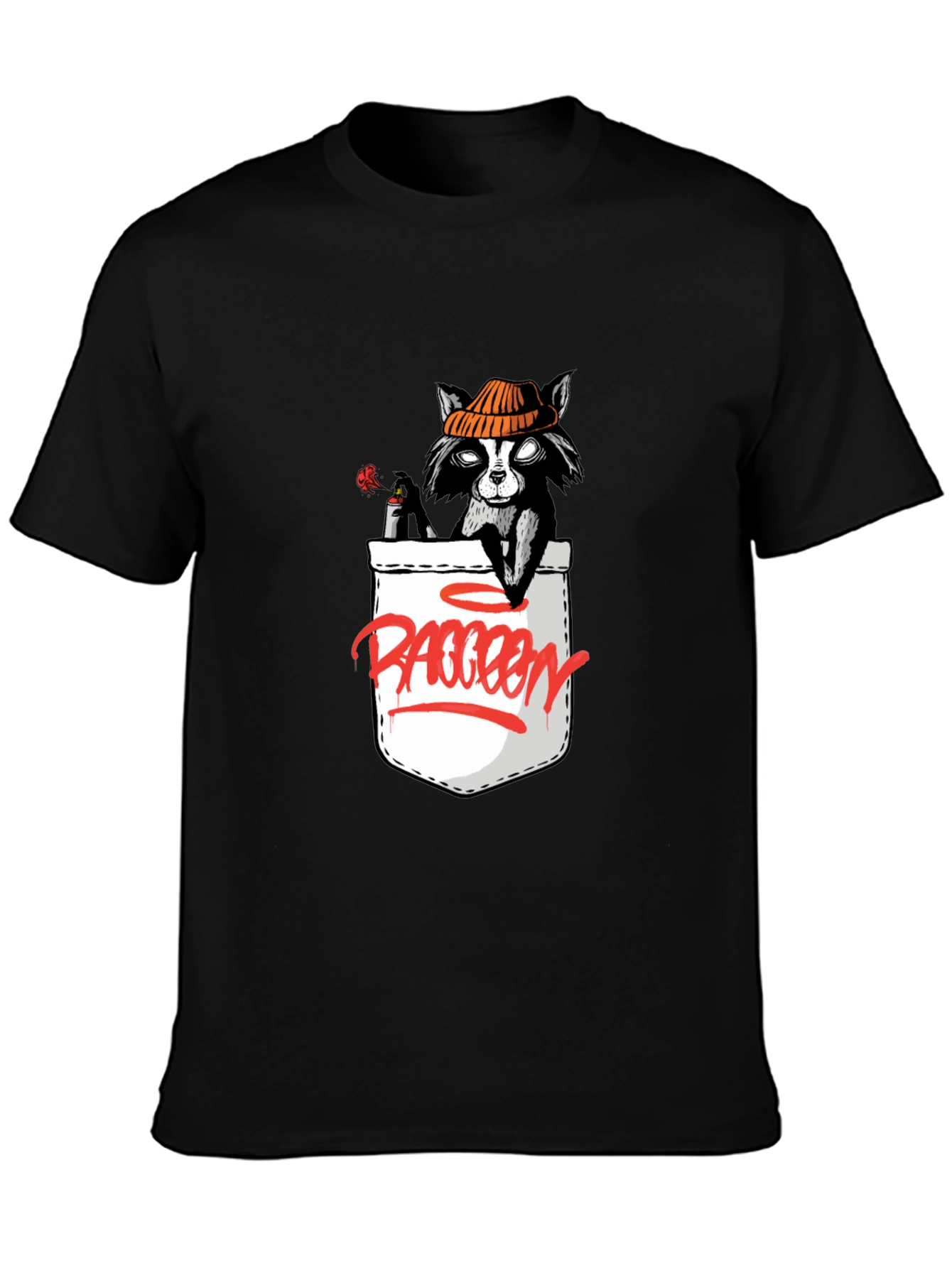 Cool Raccoon Pocket Graphic T-Shirt