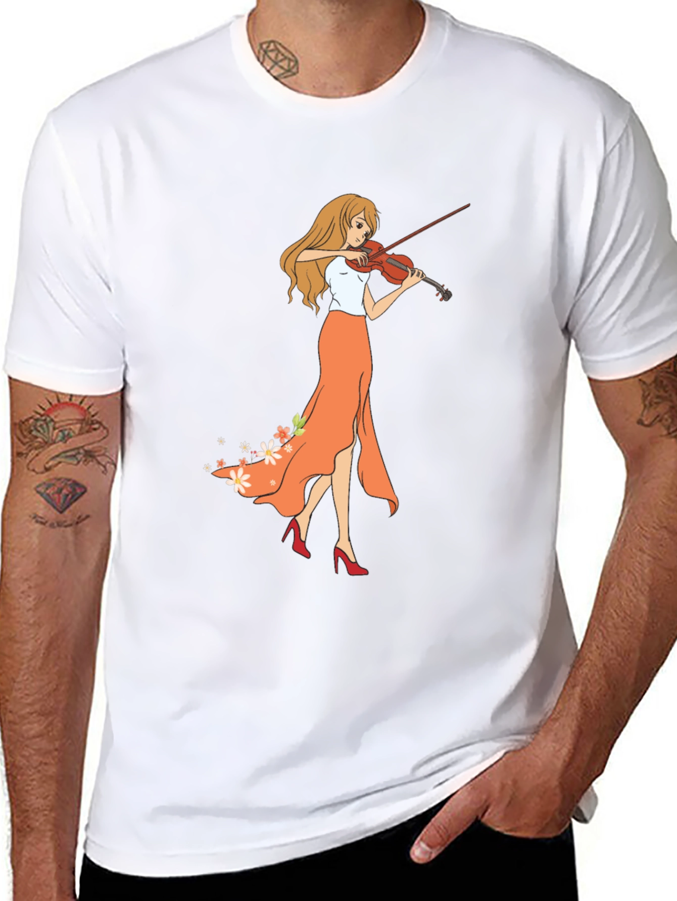 Violin Girl Graphic T-Shirt - Trendy Music Lover Tee