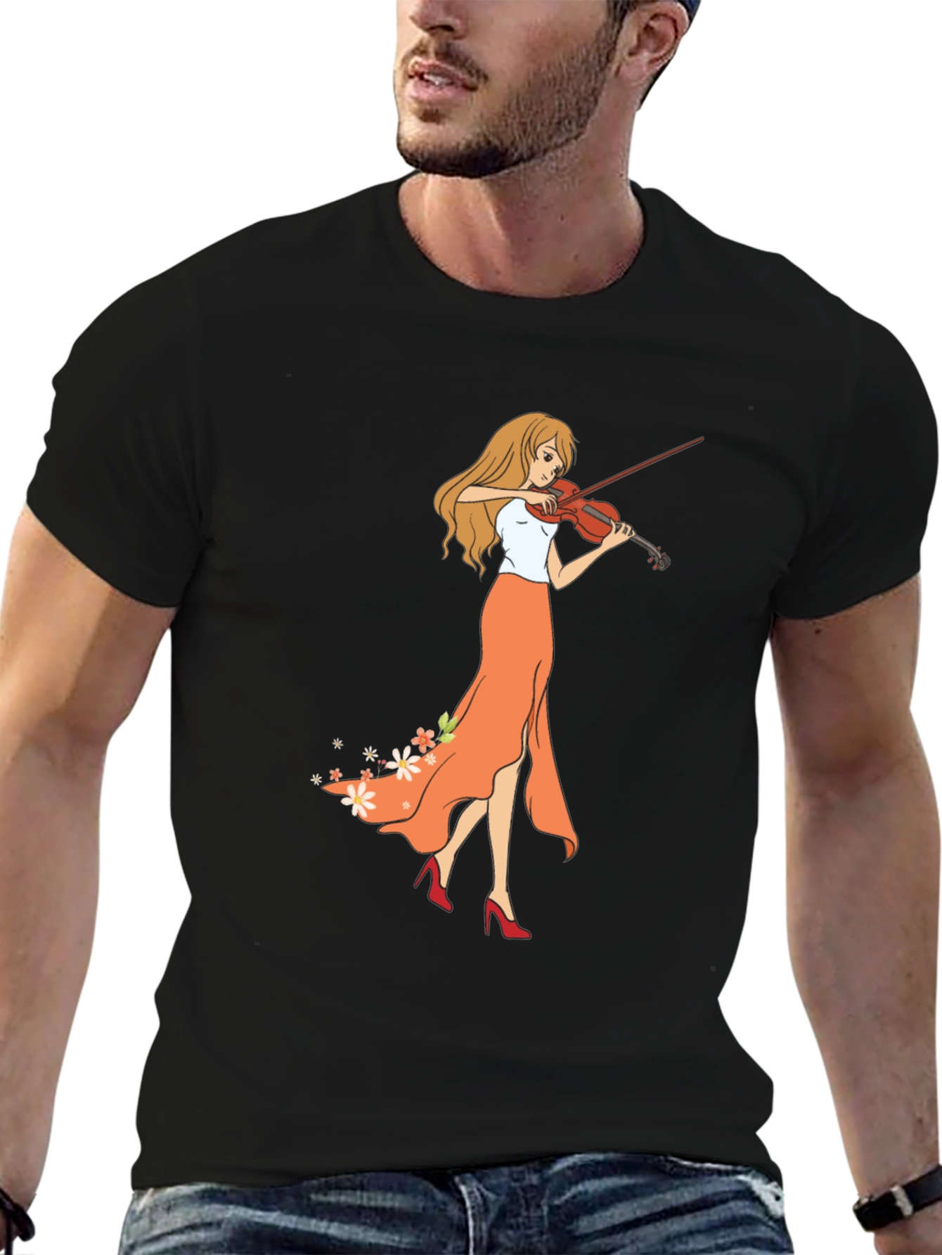 Violin Girl Graphic T-Shirt - Trendy Music Lover Tee