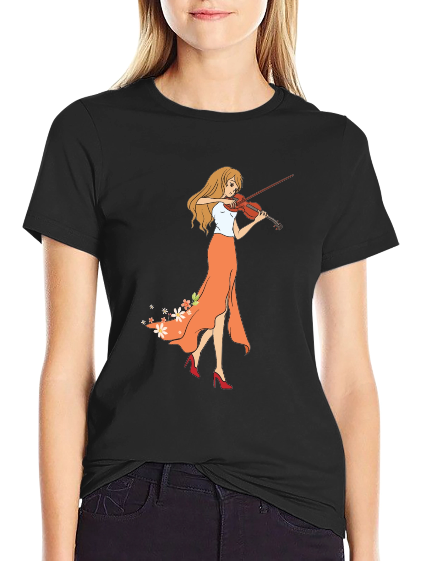 Violin Girl Graphic T-Shirt - Trendy Music Lover Tee