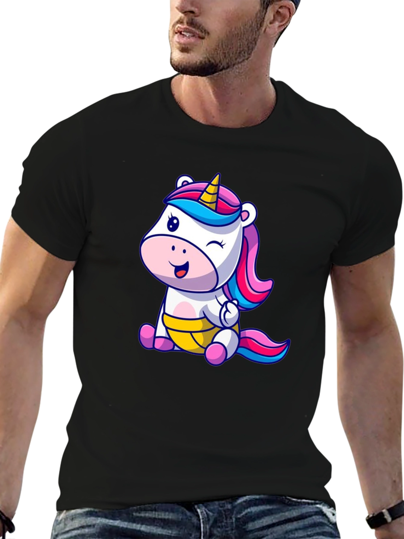 Unicorn Cartoon Graphic Black T-Shirt