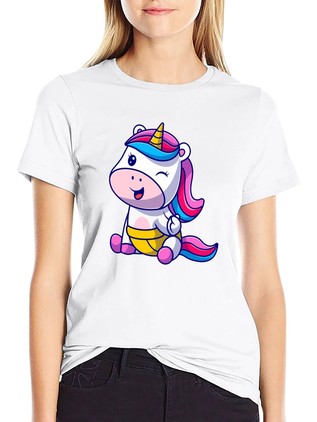 Unicorn Cartoon Graphic Black T-Shirt