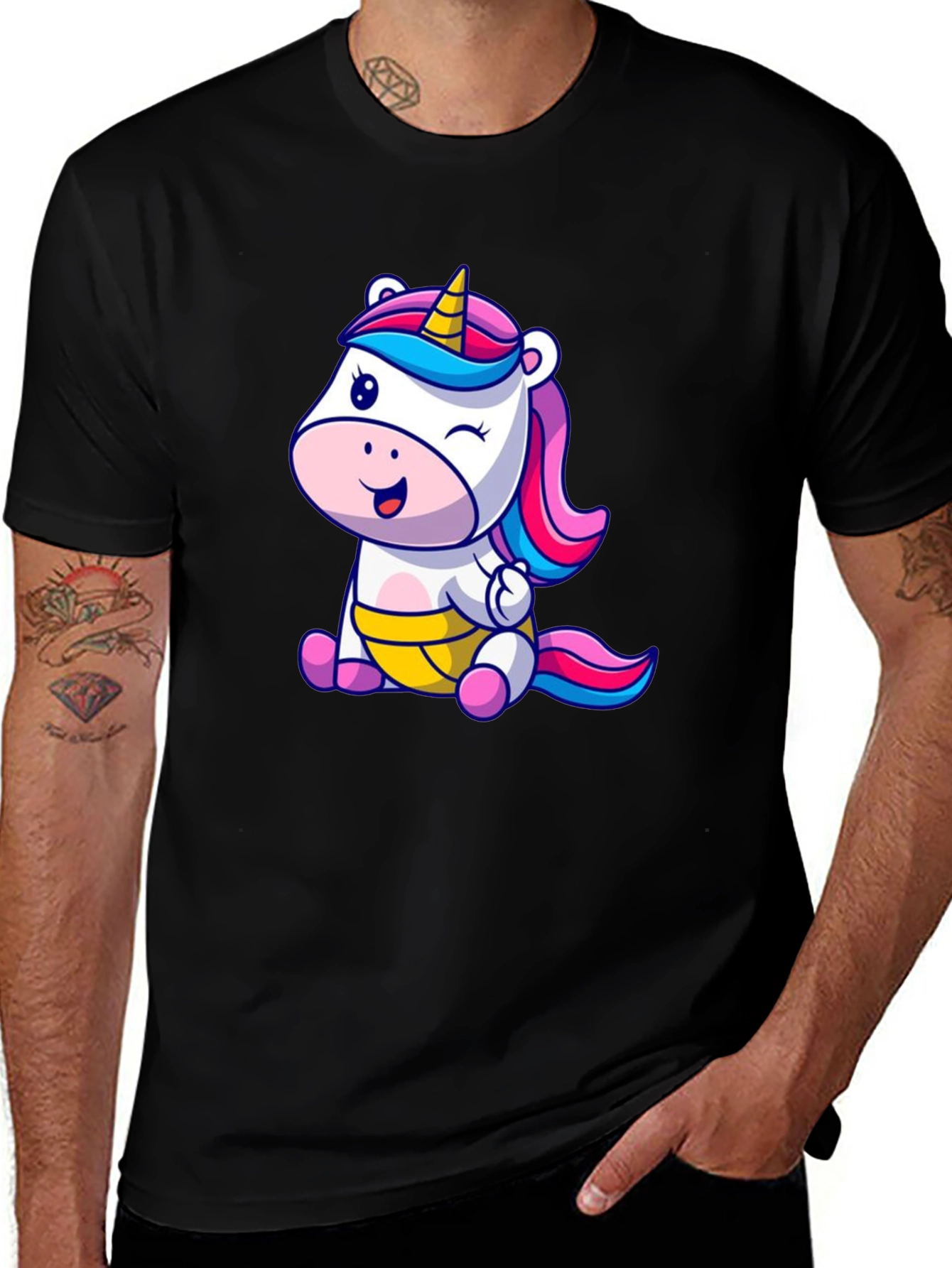 Unicorn Cartoon Graphic Black T-Shirt