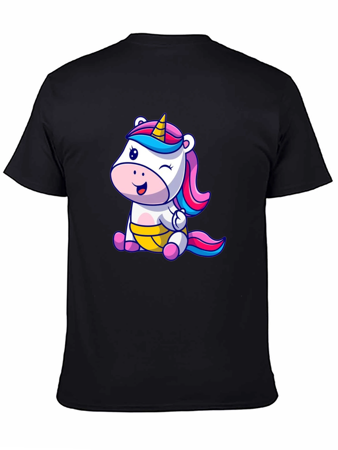 Unicorn Cartoon Graphic Black T-Shirt
