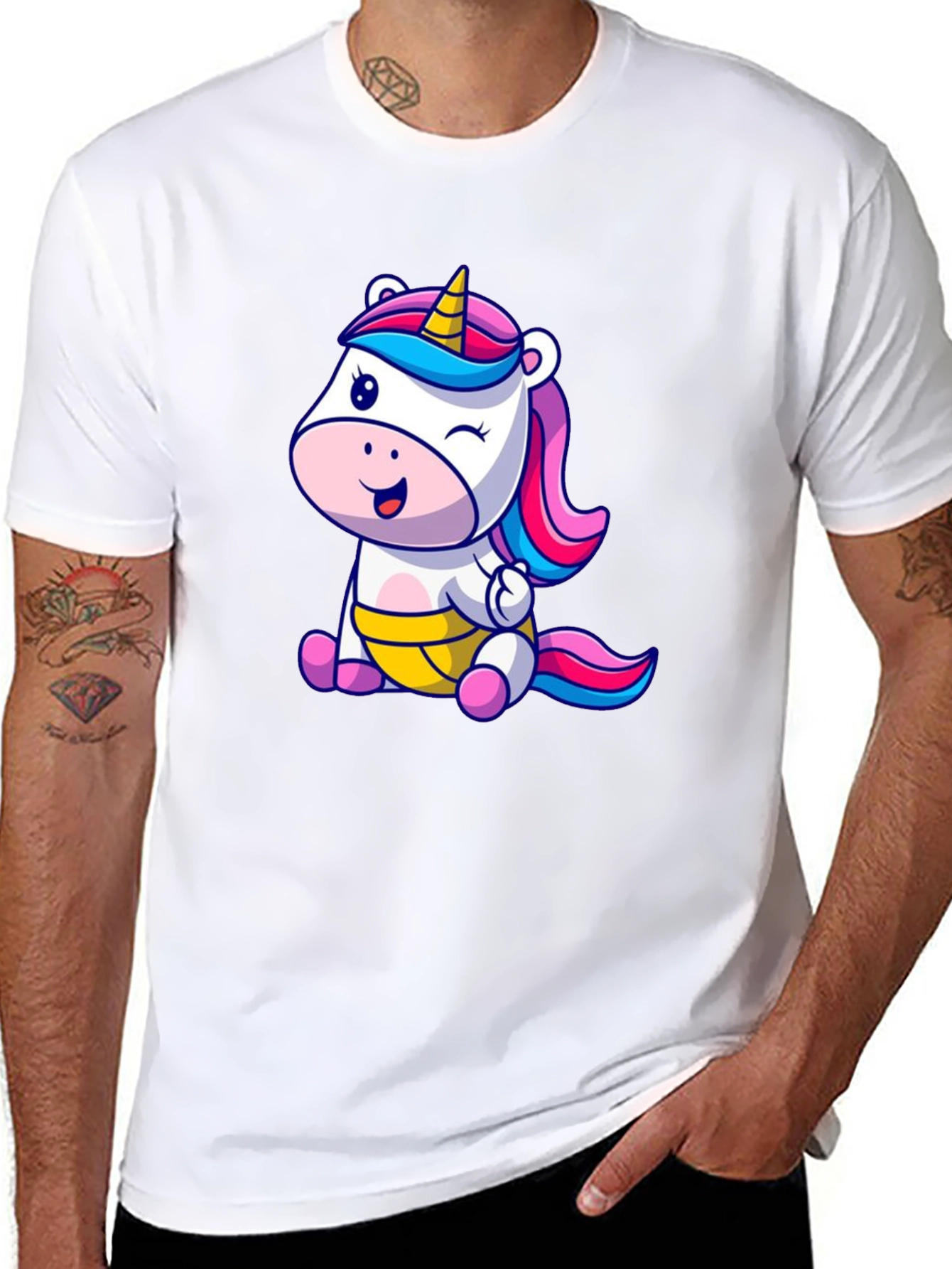 Unicorn Cartoon Graphic Black T-Shirt