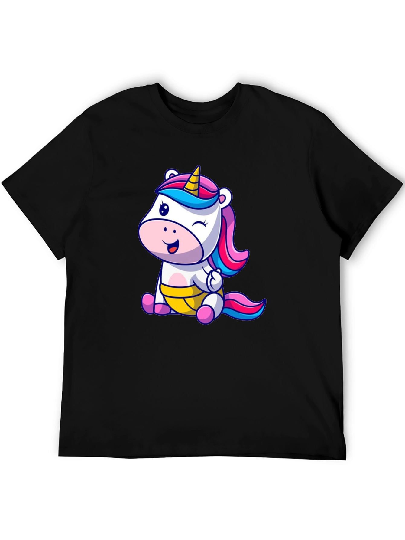 Unicorn Cartoon Graphic Black T-Shirt