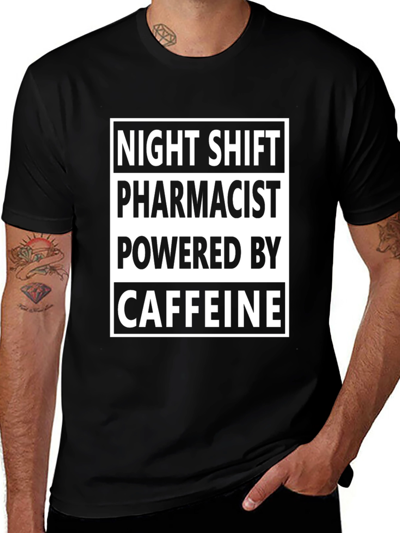 Night Shift Pharmacist Caffeine Powered Black T-Shirt