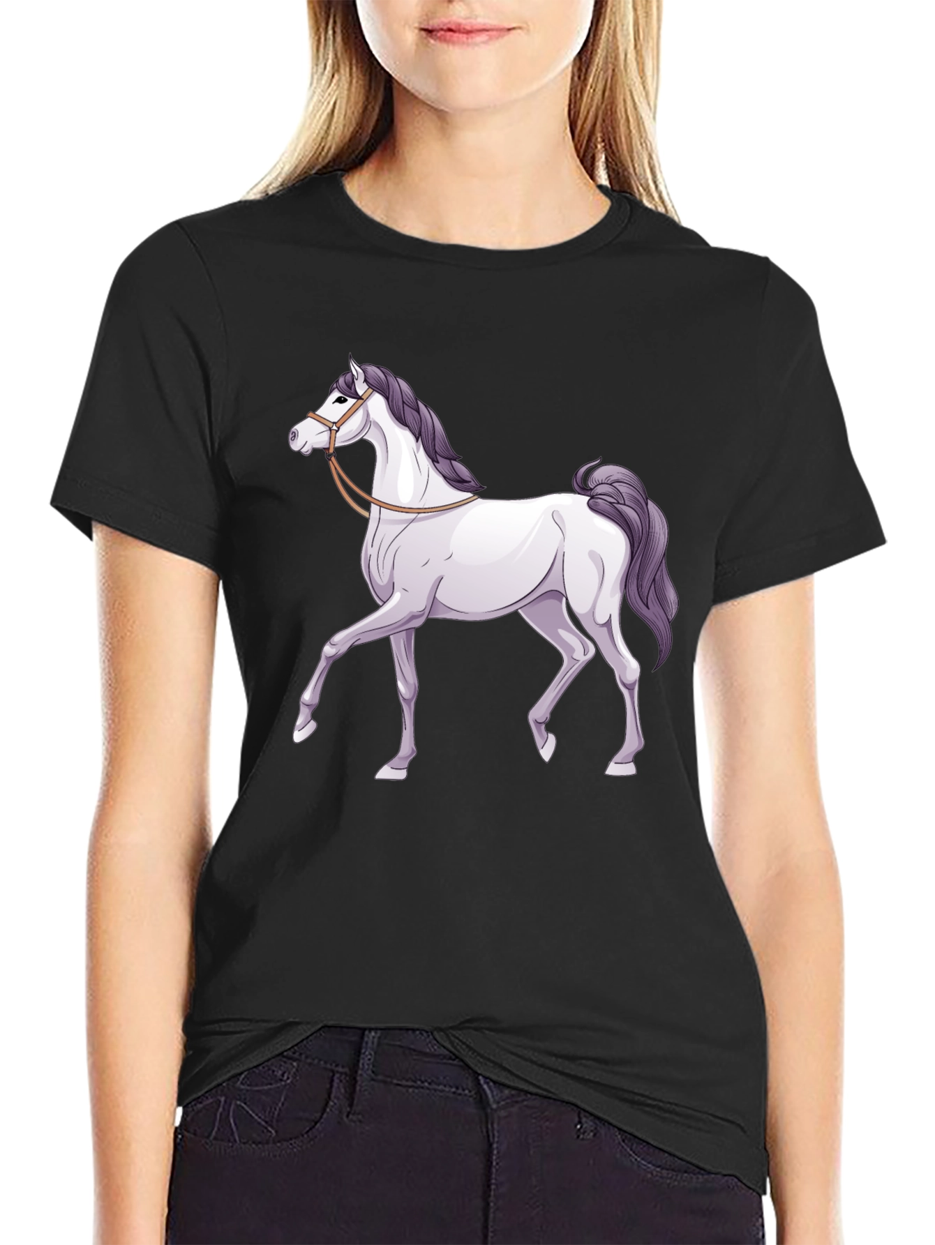 Horse Graphic Tee - Black Cotton T-Shirt