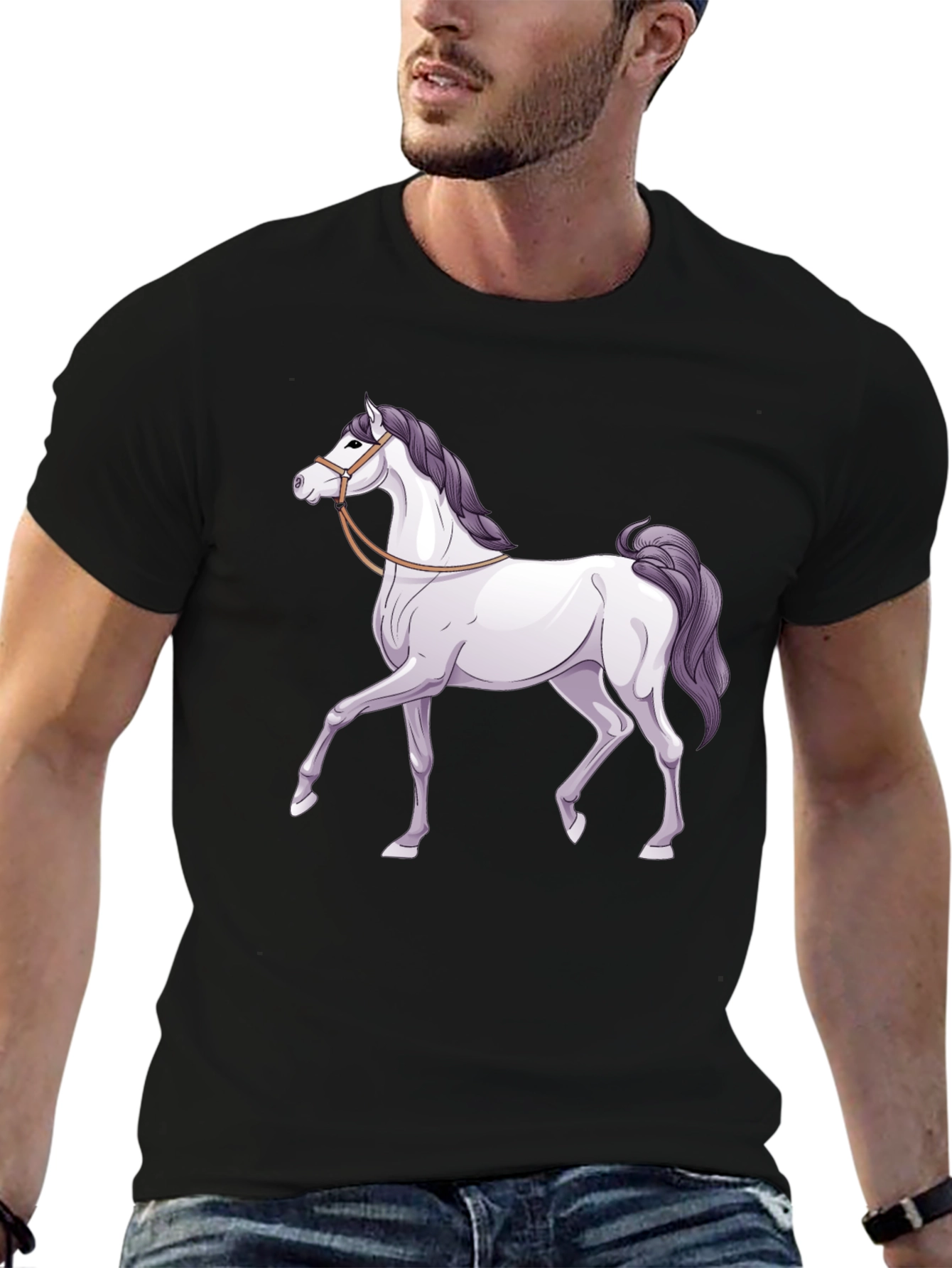 Horse Graphic Tee - Black Cotton T-Shirt