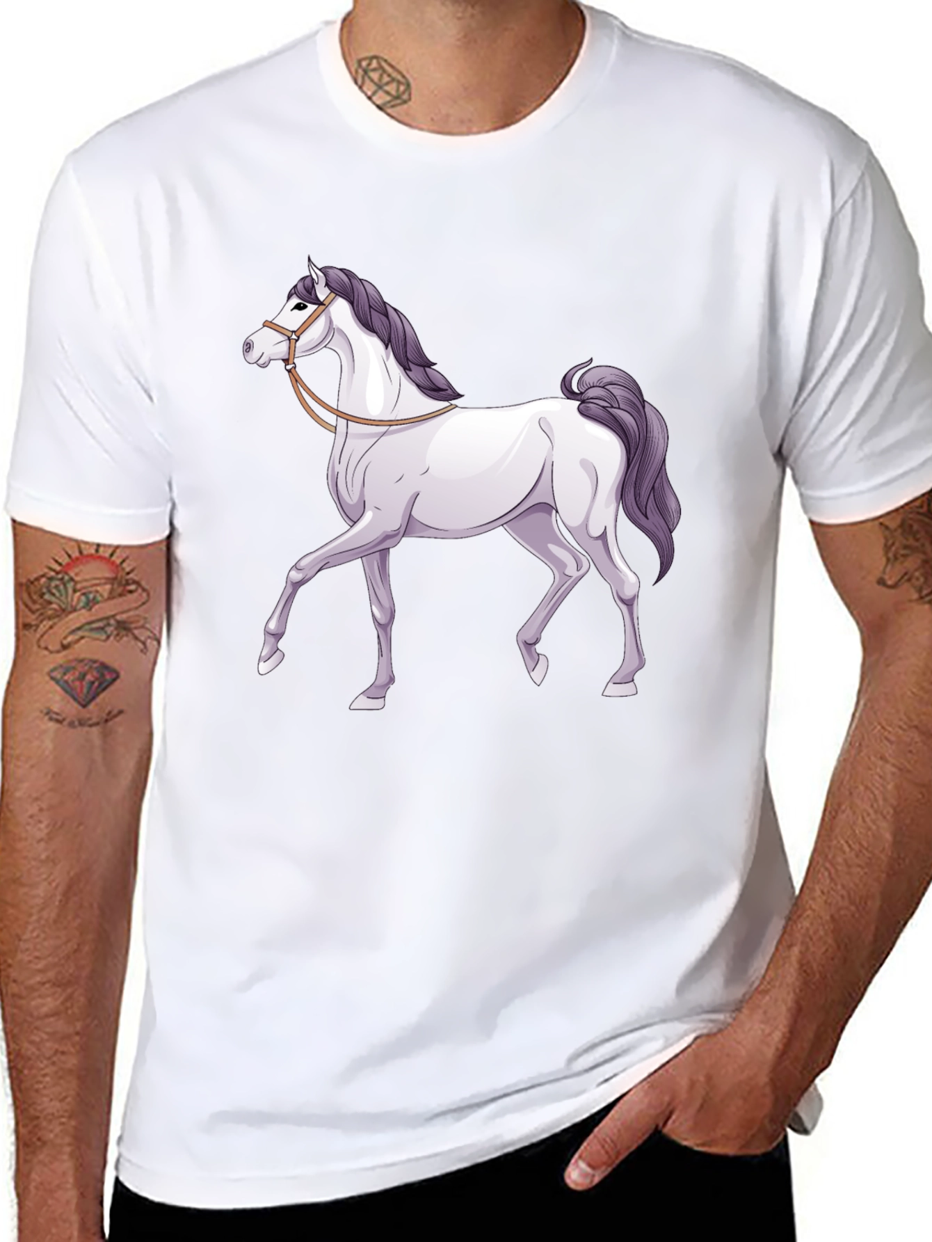Horse Graphic Tee - Black Cotton T-Shirt