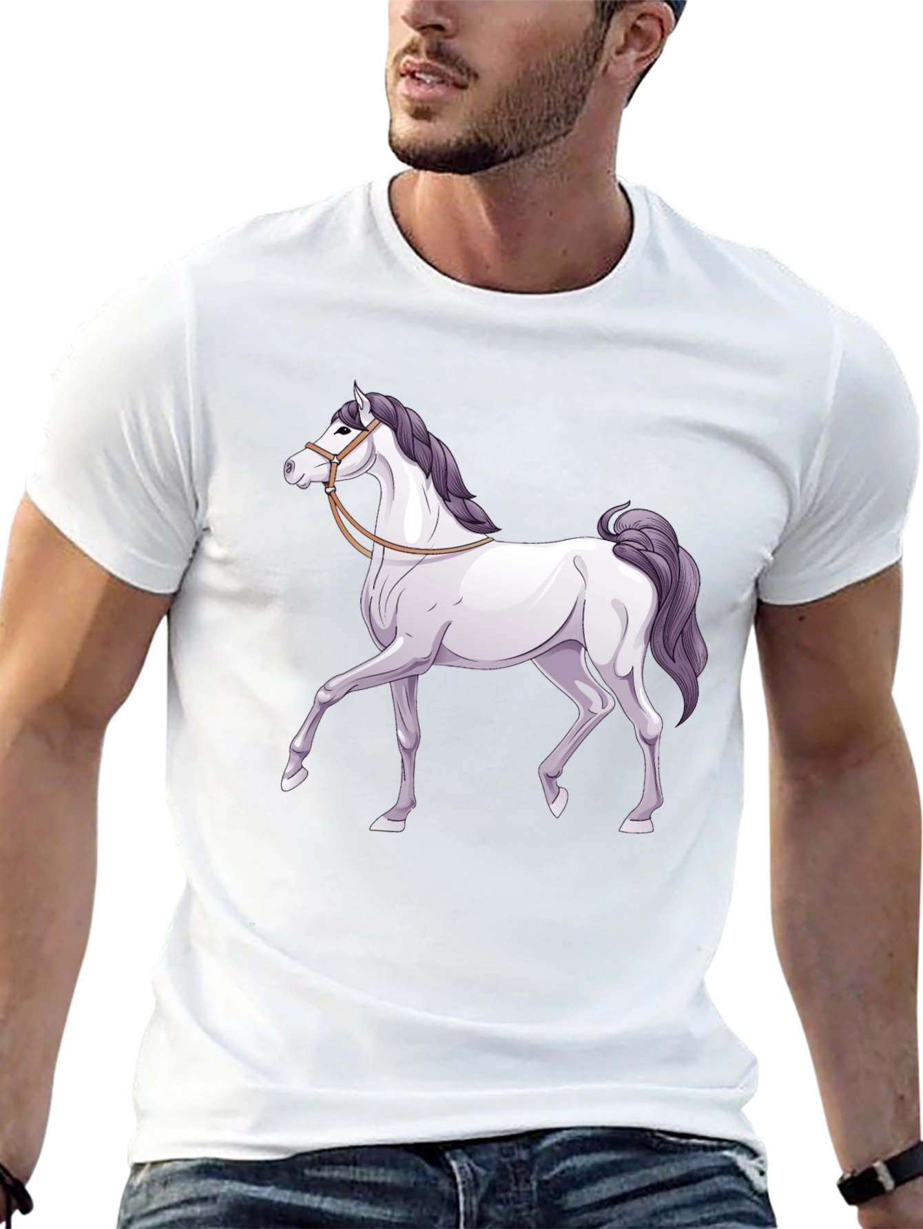 Horse Graphic Tee - Black Cotton T-Shirt