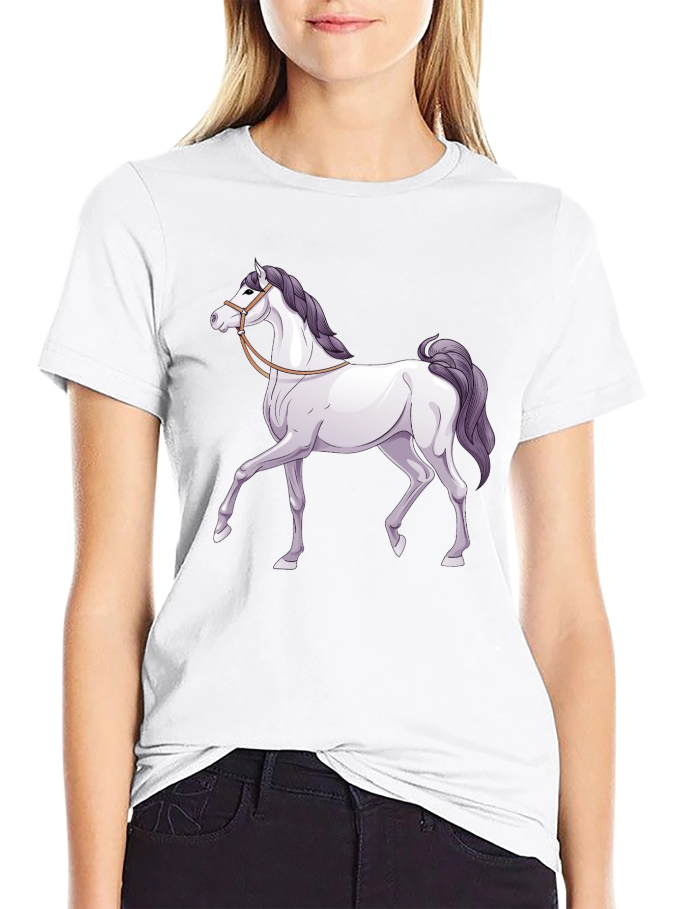 Horse Graphic Tee - Black Cotton T-Shirt