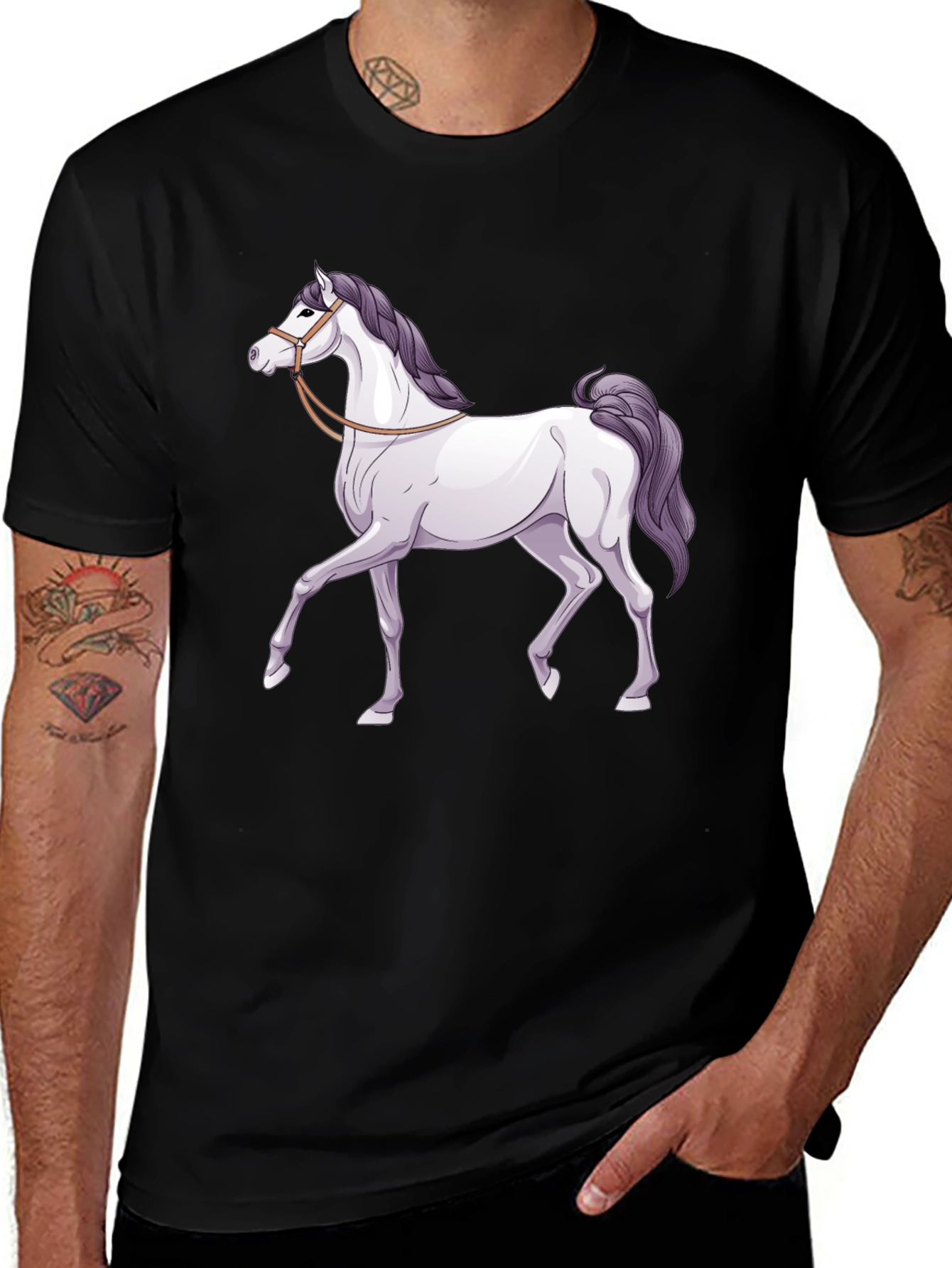 Horse Graphic Tee - Black Cotton T-Shirt
