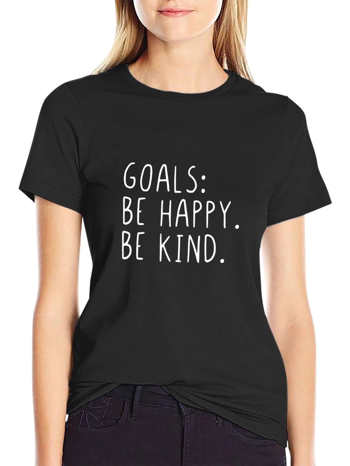 Goals Be Happy Be Kind Black Graphic Tee