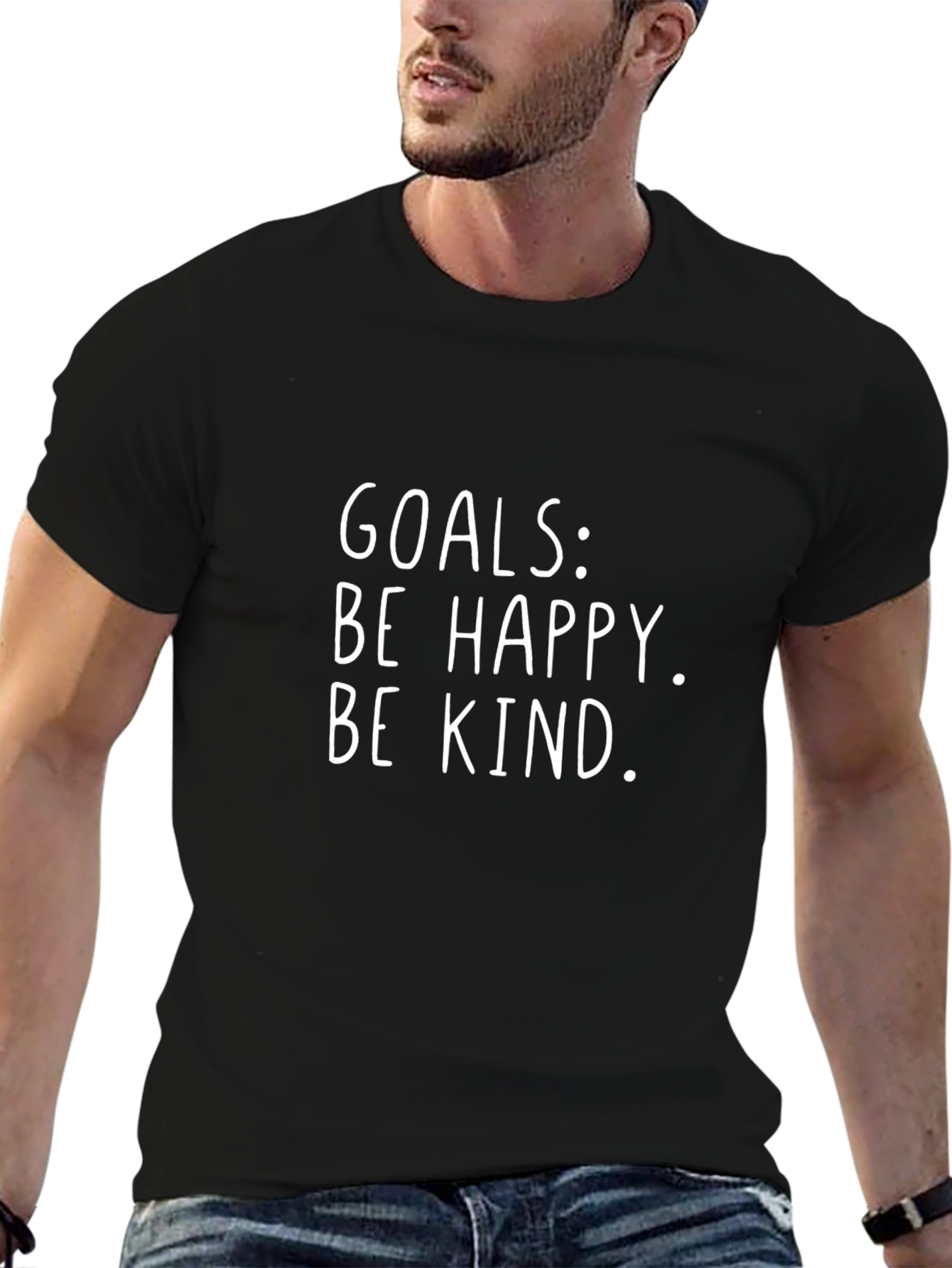 Goals Be Happy Be Kind Black Graphic Tee
