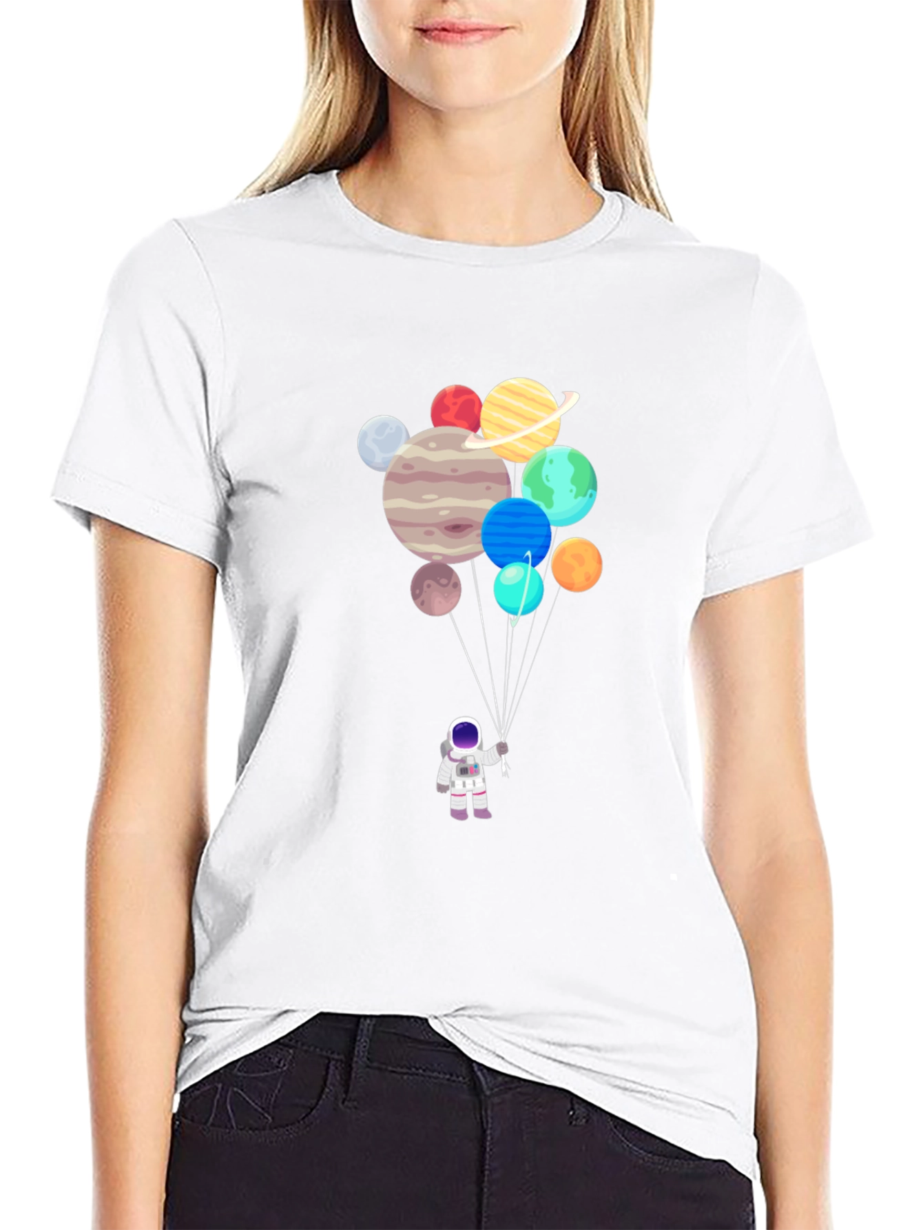 Astronaut Planet Balloons Graphic Tee