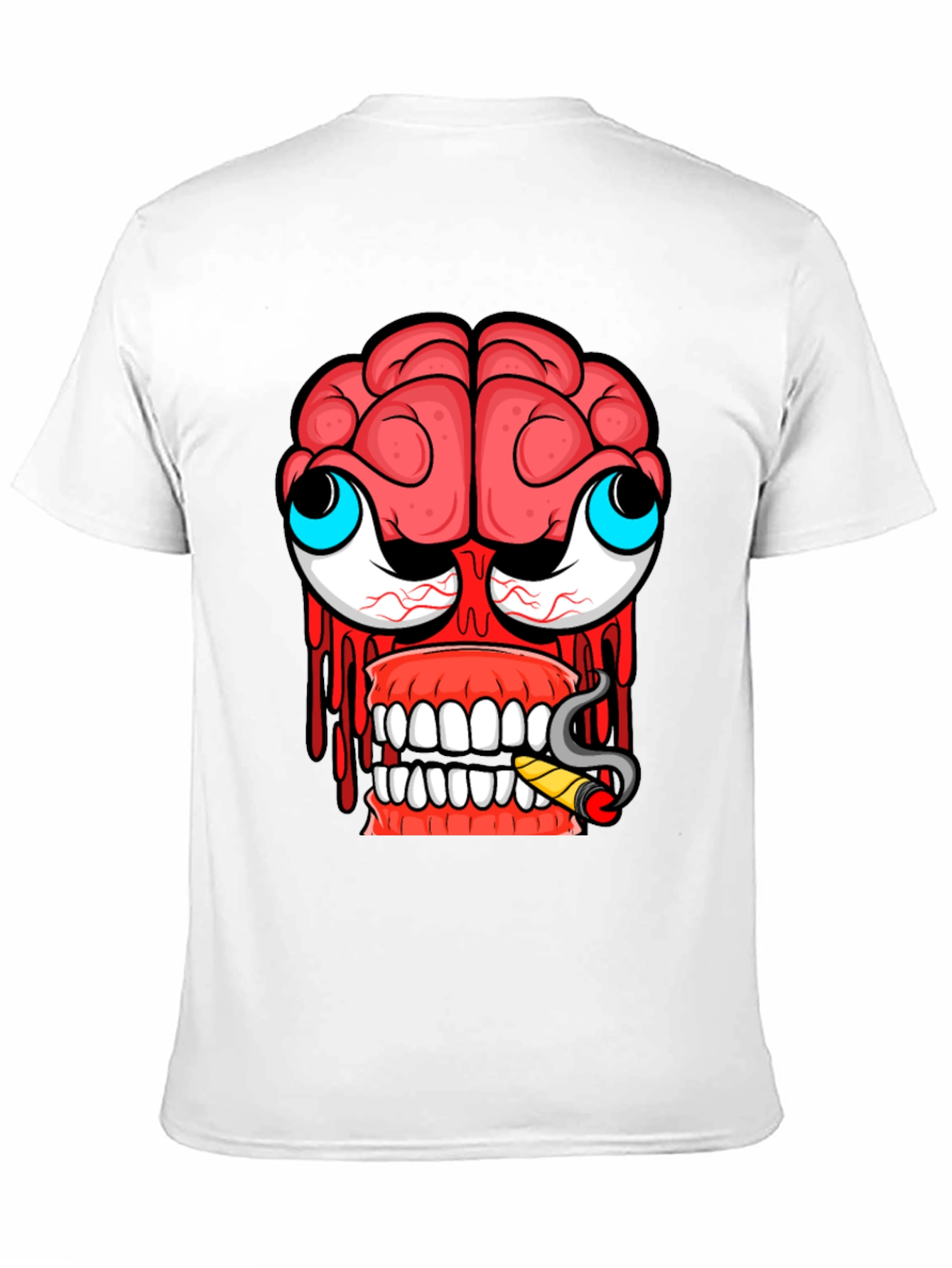 Cartoon Brain Face Black T-Shirt