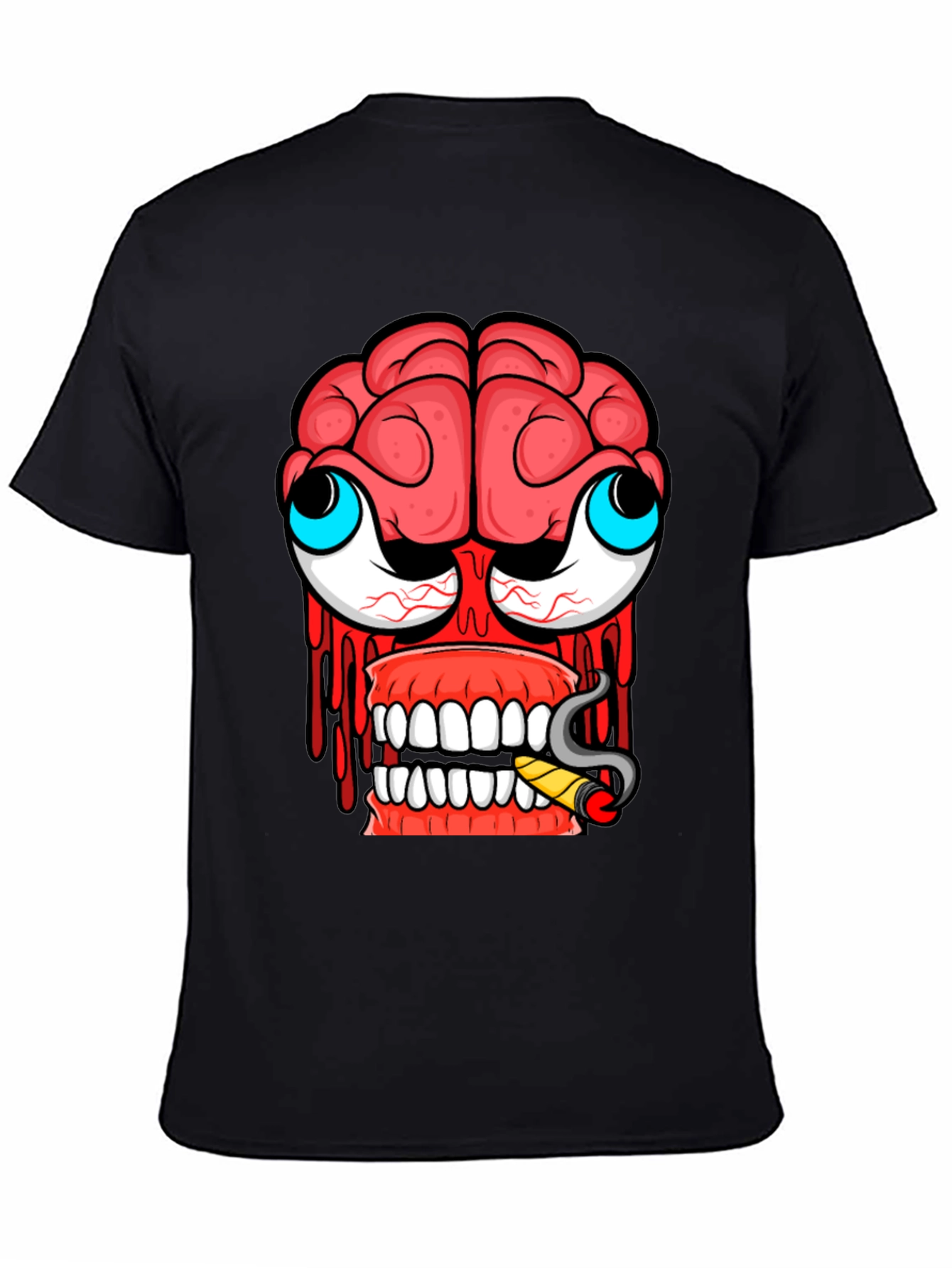 Cartoon Brain Face Black T-Shirt