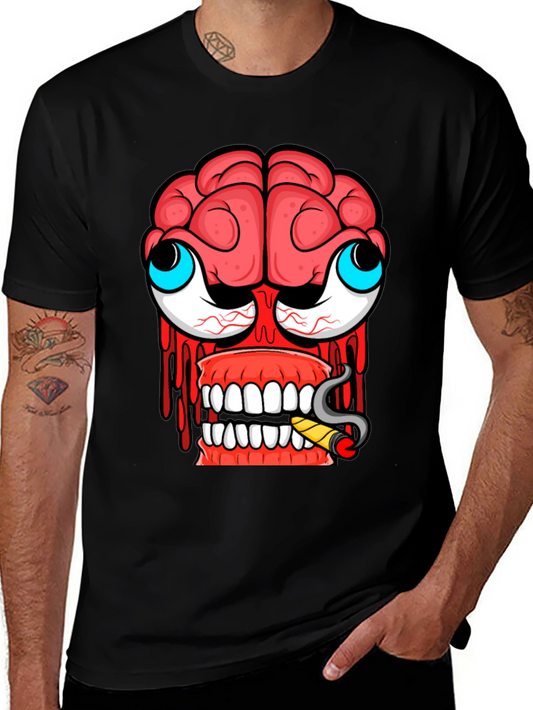 Cartoon Brain Face Black T-Shirt