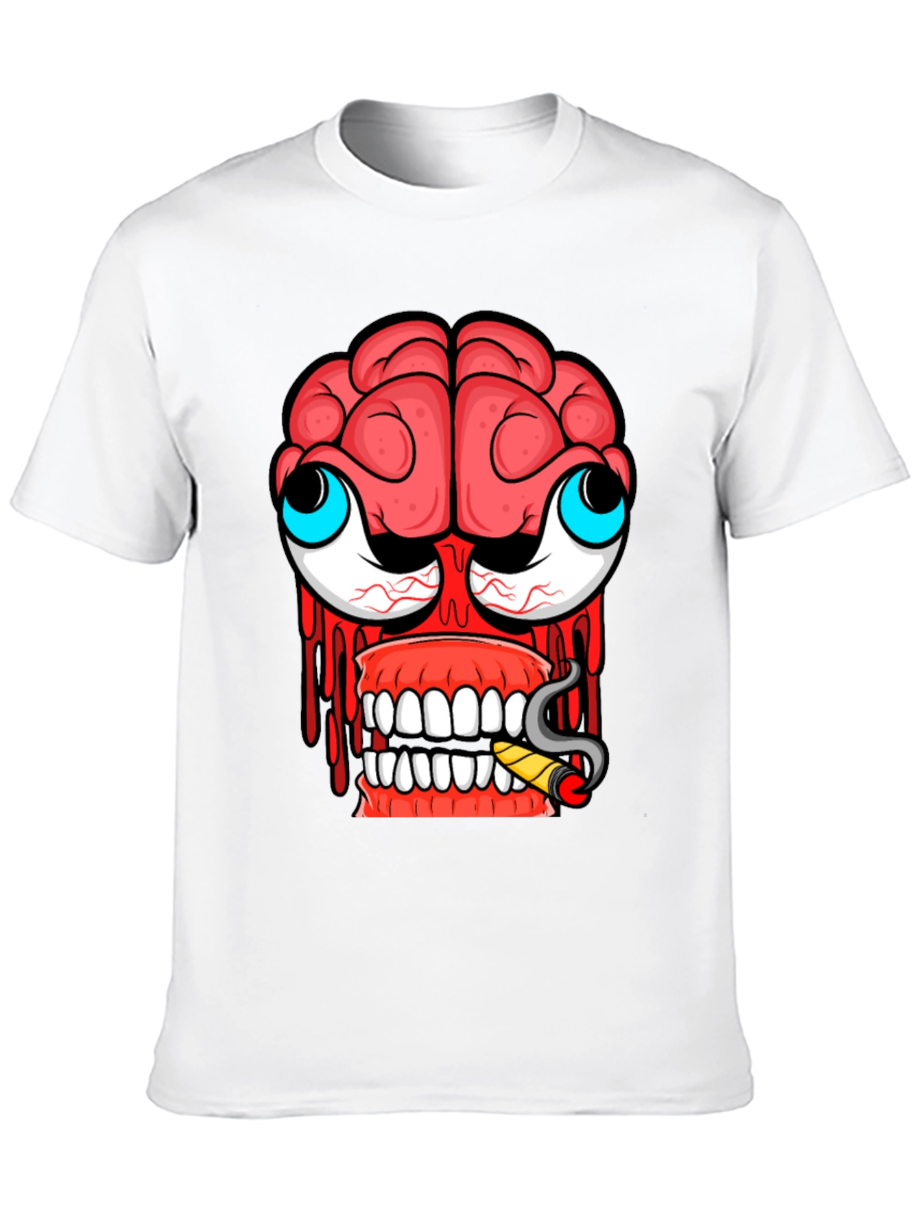 Cartoon Brain Face Black T-Shirt