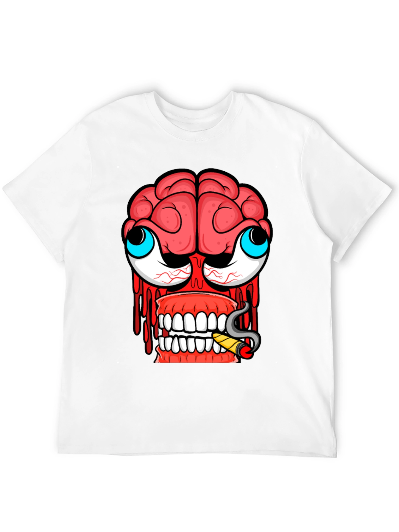 Cartoon Brain Face Black T-Shirt