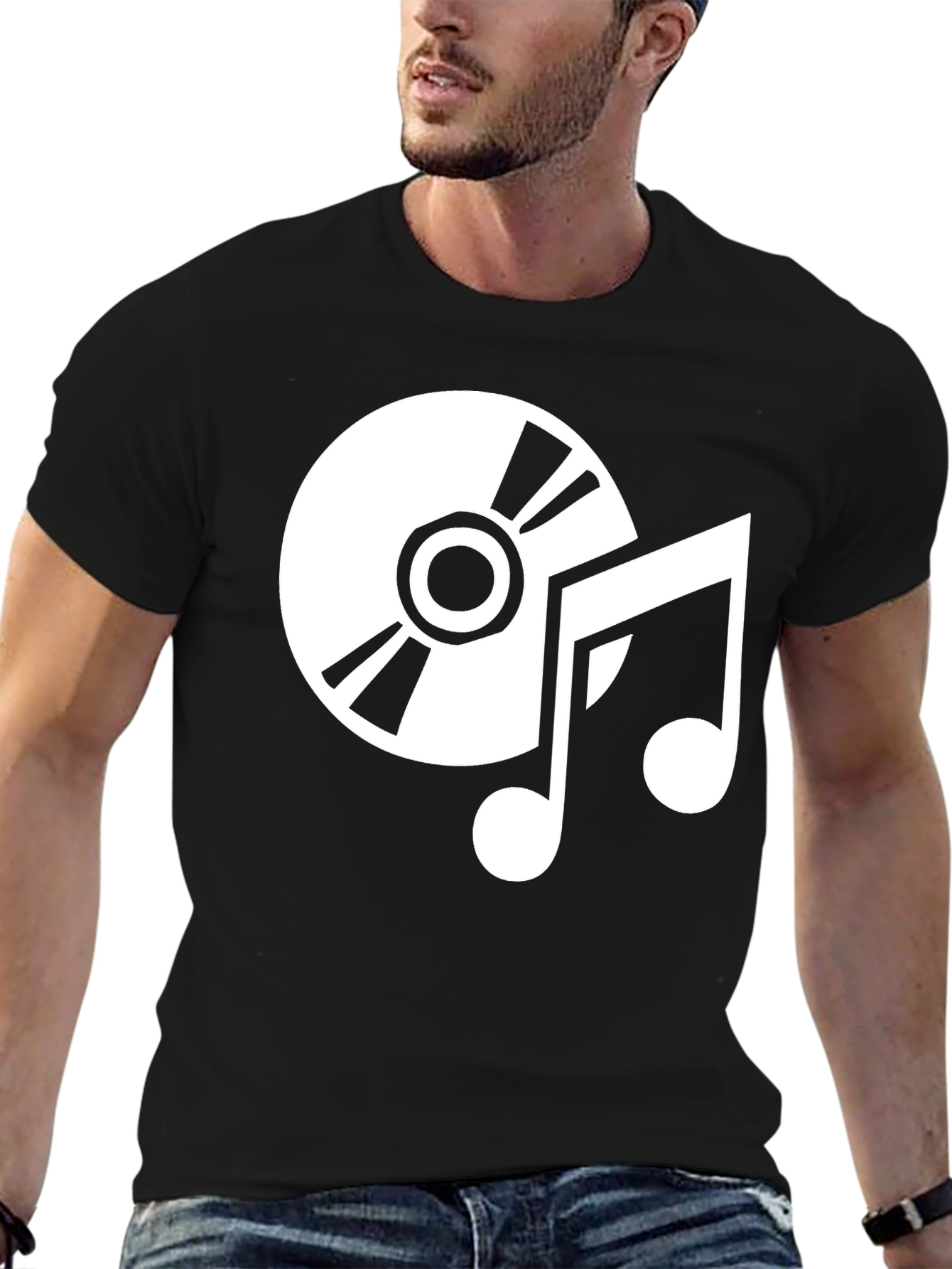 Music Lover Black T-Shirt - CD and Notes Graphic