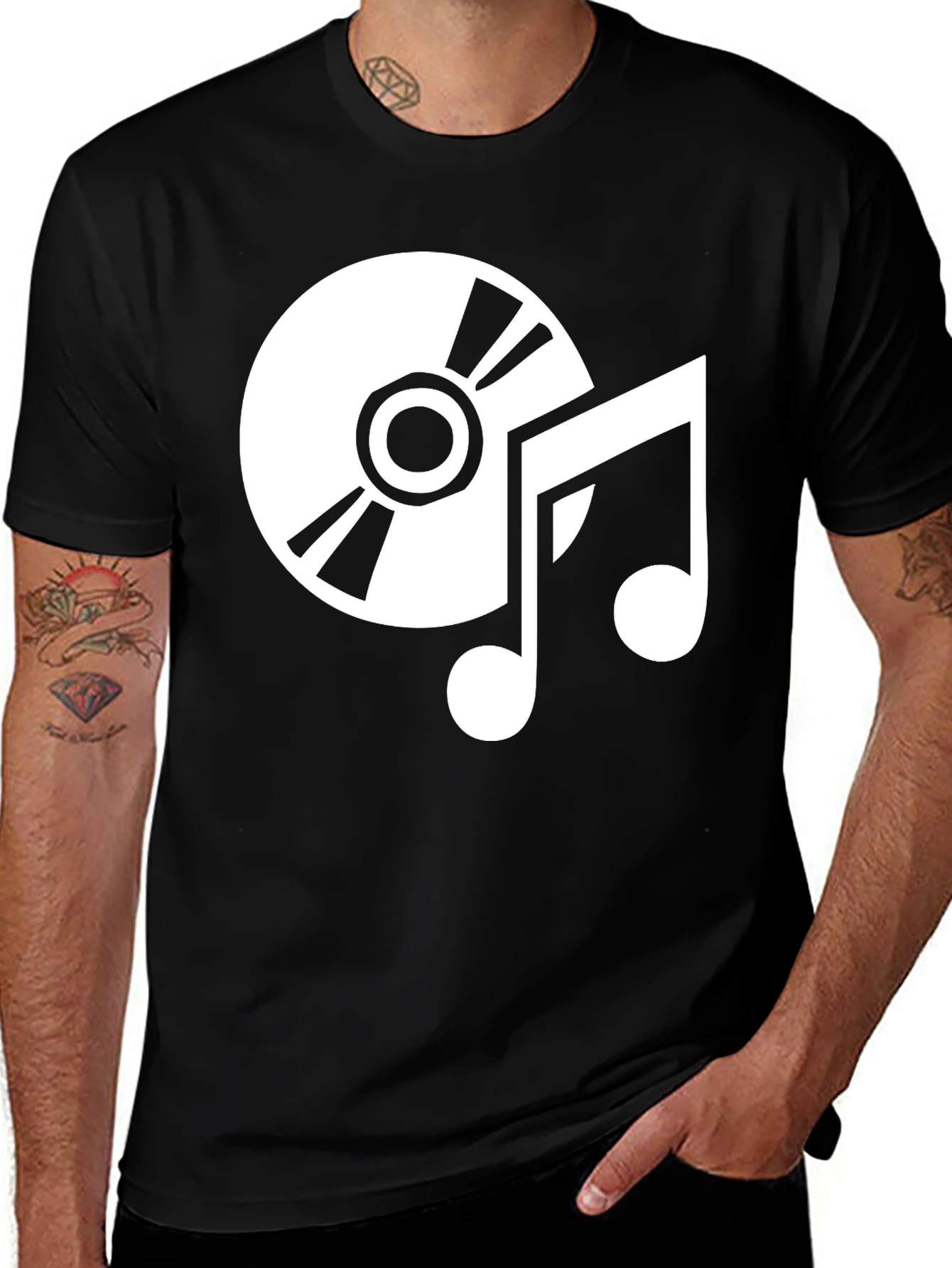 Music Lover Black T-Shirt - CD and Notes Graphic