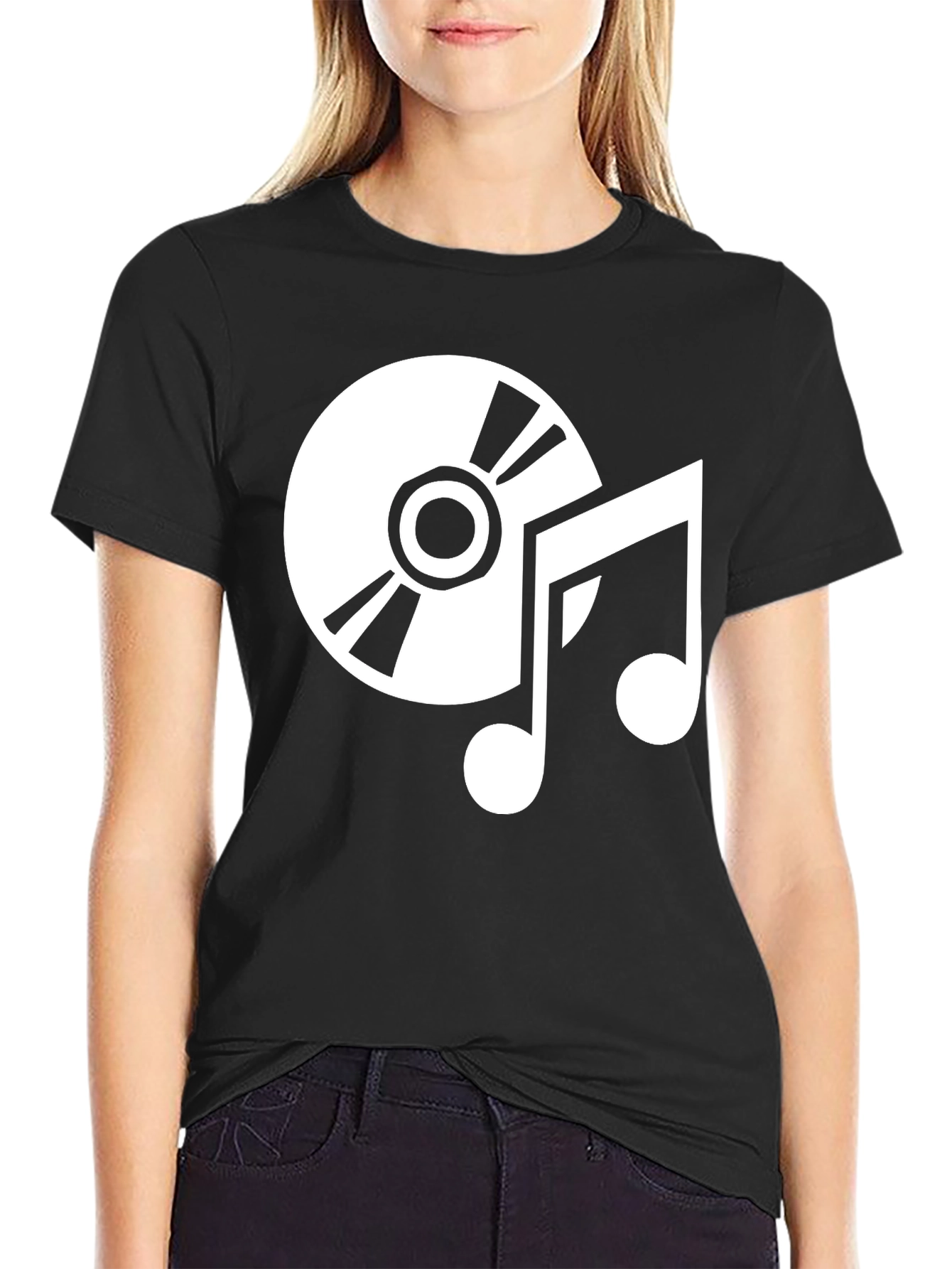 Music Lover Black T-Shirt - CD and Notes Graphic