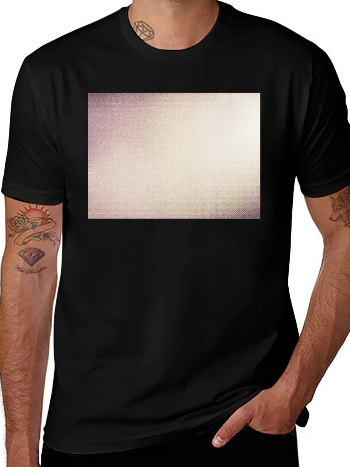 Mens Black Crew Neck T-Shirt with Textured Design