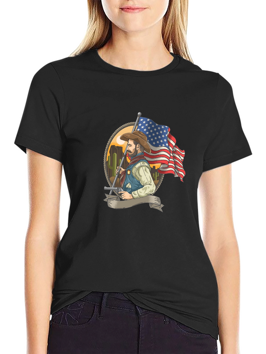 Cowboy American Flag Graphic T-Shirt