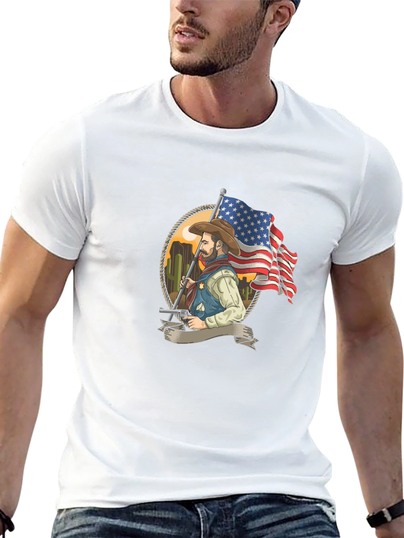 Cowboy American Flag Graphic T-Shirt