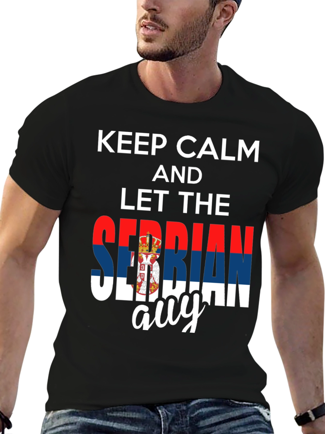 Keep Calm Serbian Guy Black T-Shirt