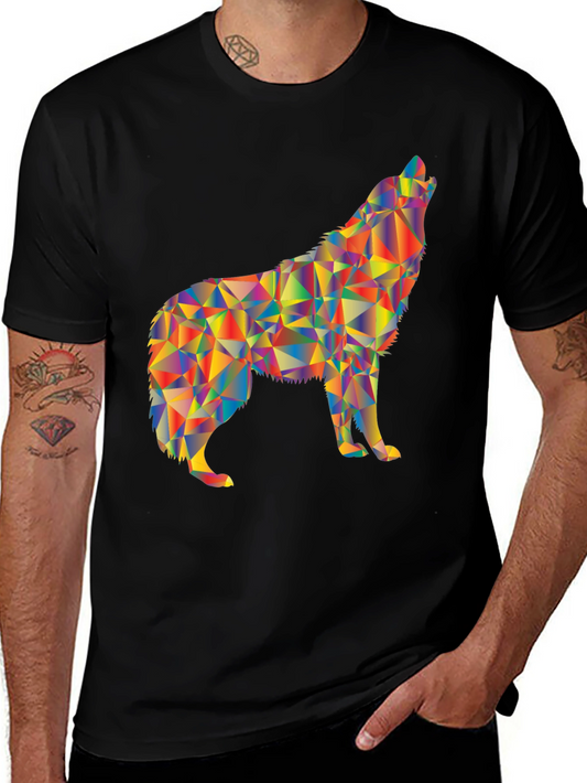Geometric Wolf Graphic Tee - Artistic Mens T-Shirt