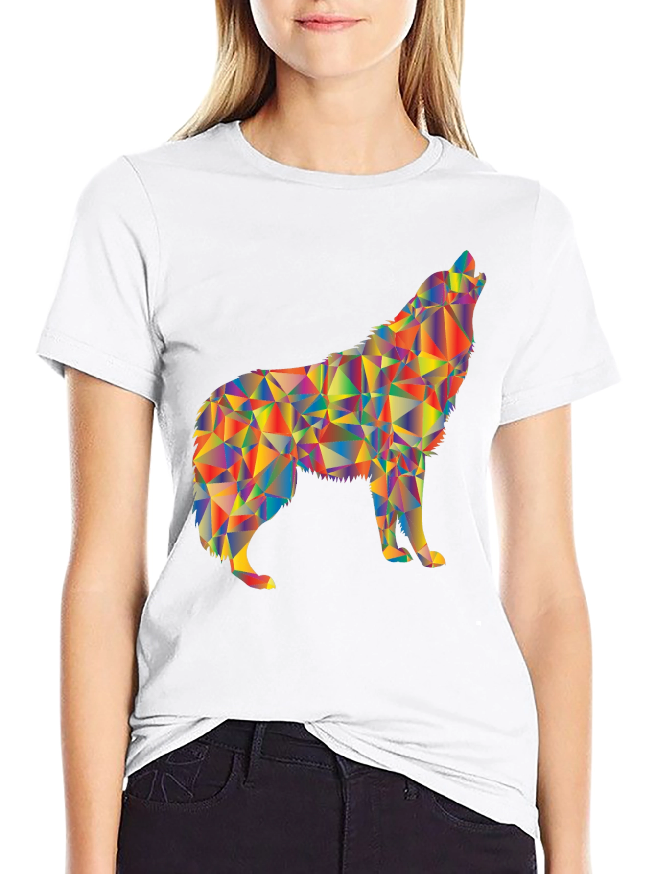 Geometric Wolf Graphic Tee - Artistic Mens T-Shirt