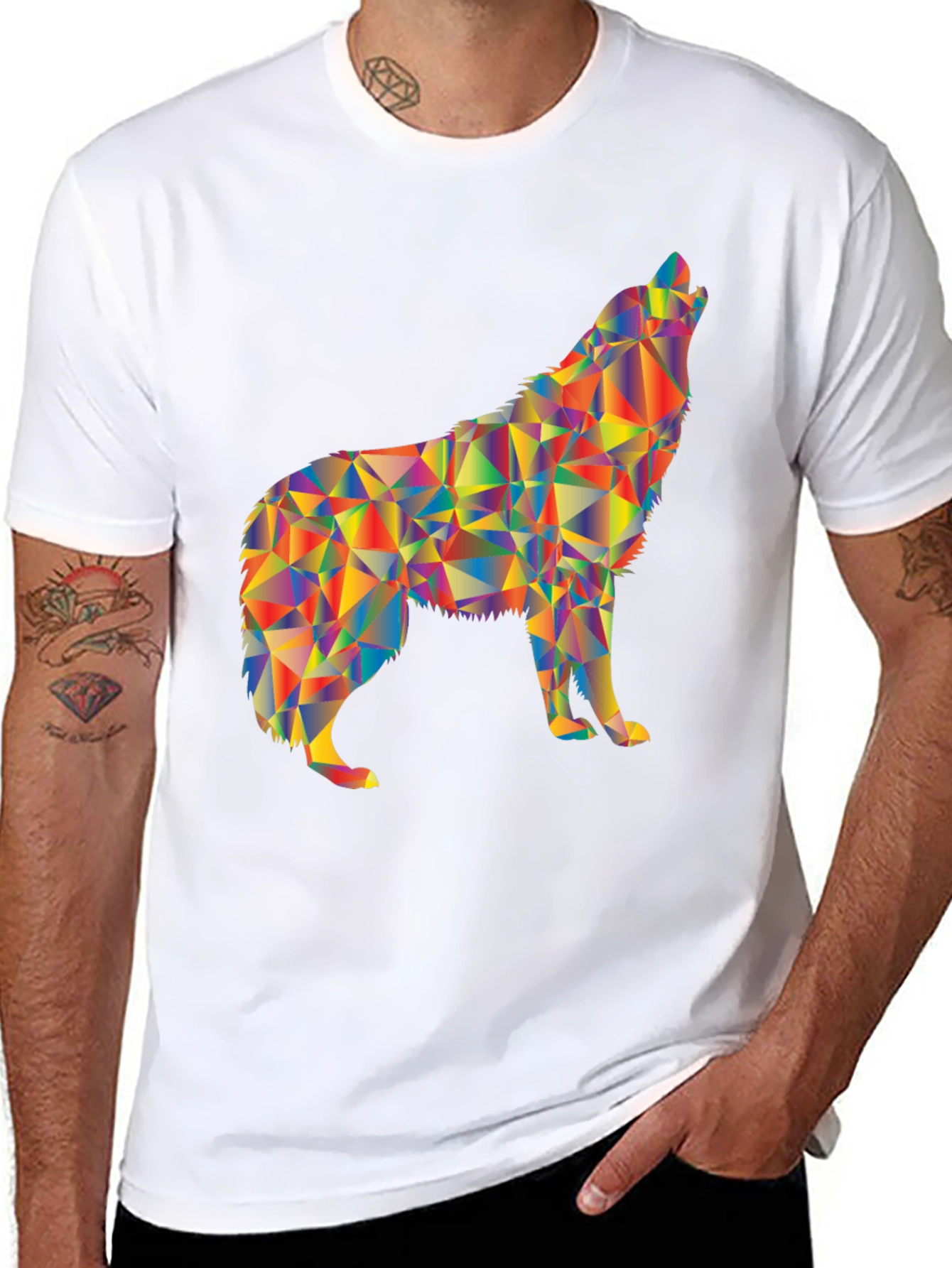 Geometric Wolf Graphic Tee - Artistic Mens T-Shirt
