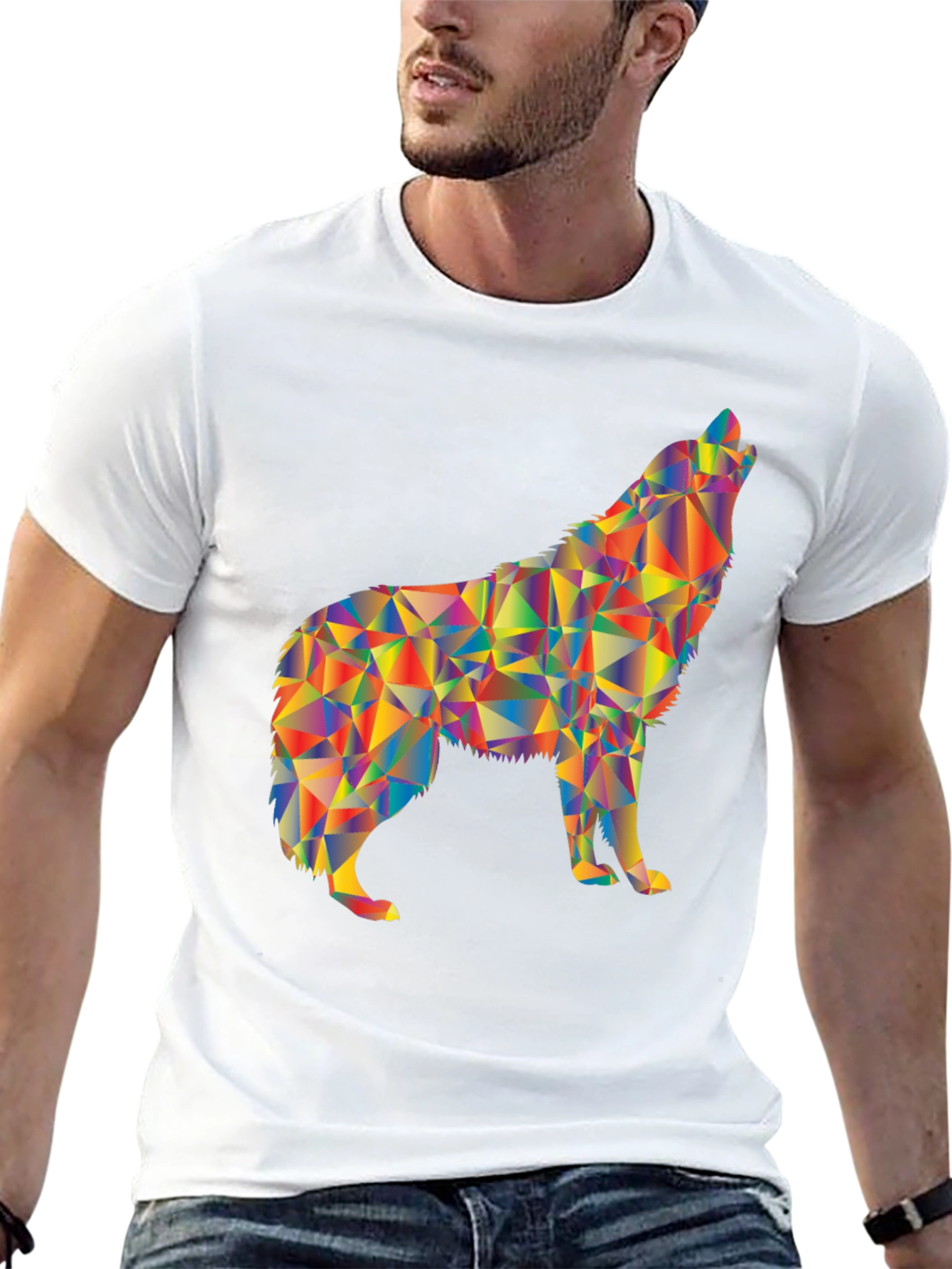 Geometric Wolf Graphic Tee - Artistic Mens T-Shirt