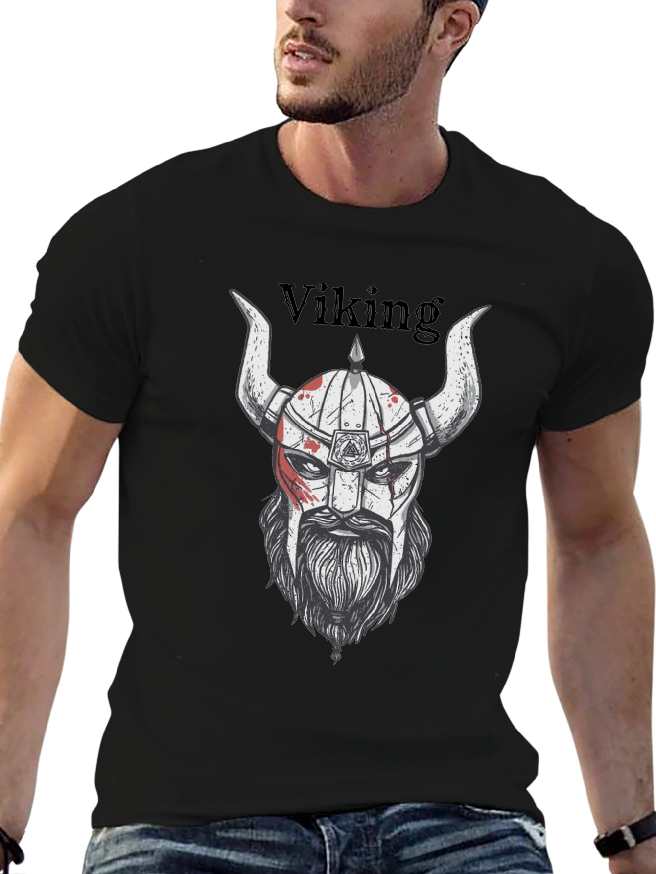 Viking Warrior Graphic T-Shirt - Black