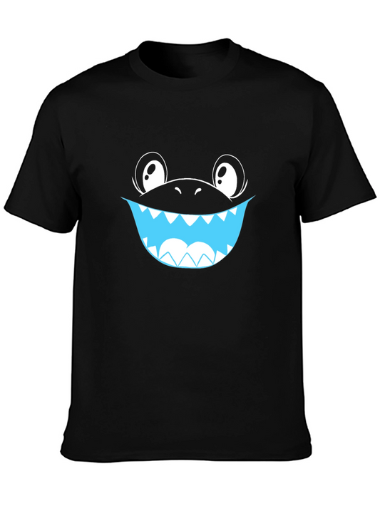 Cartoon Shark Smile Black T-Shirt