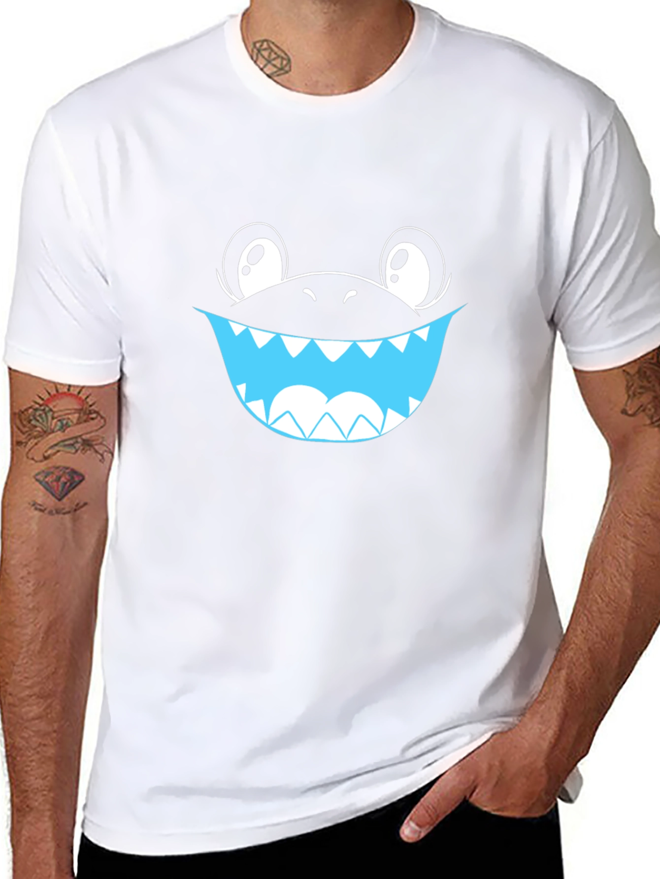 Cartoon Shark Smile Black T-Shirt