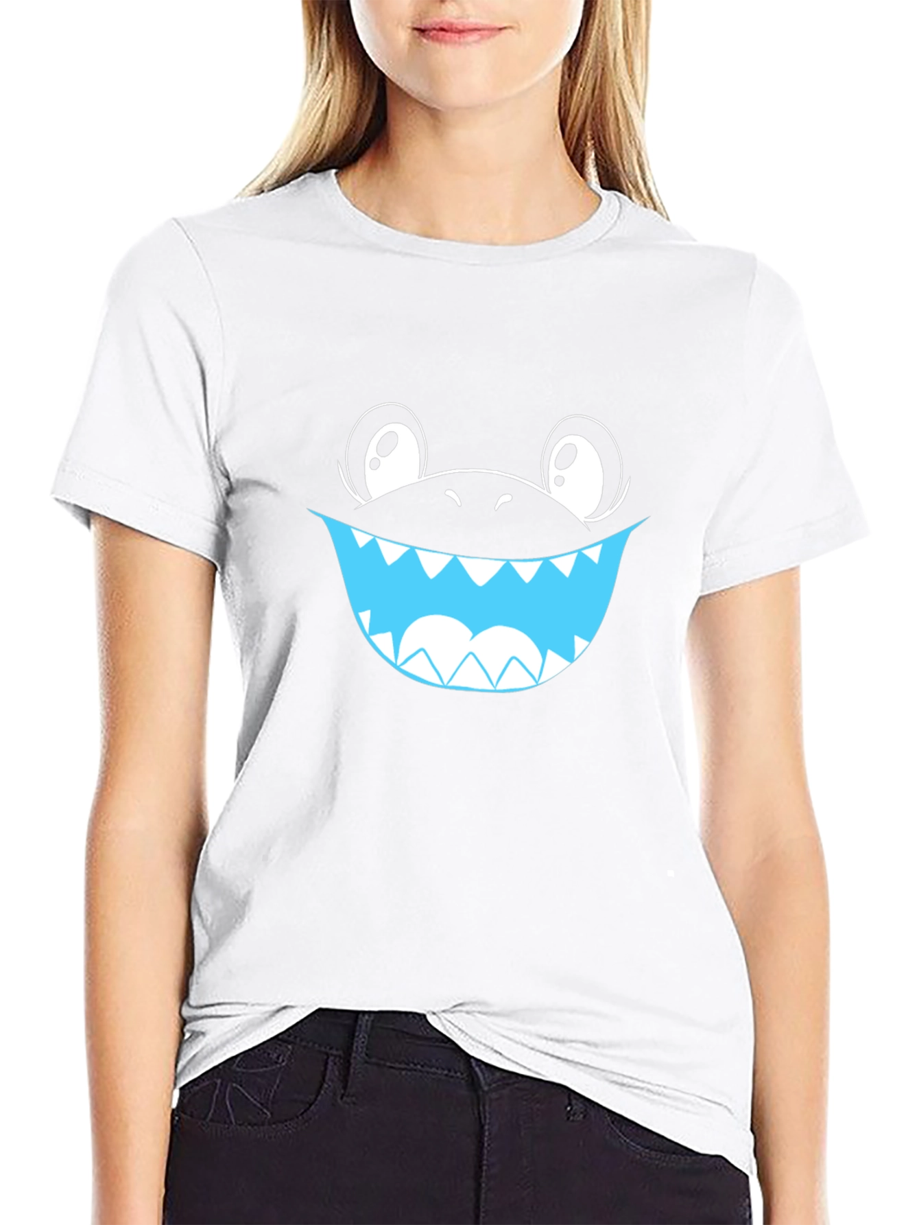 Cartoon Shark Smile Black T-Shirt