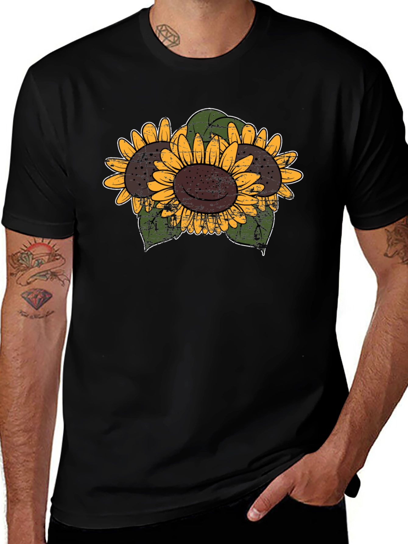 Sunflower Graphic Print Black Tee