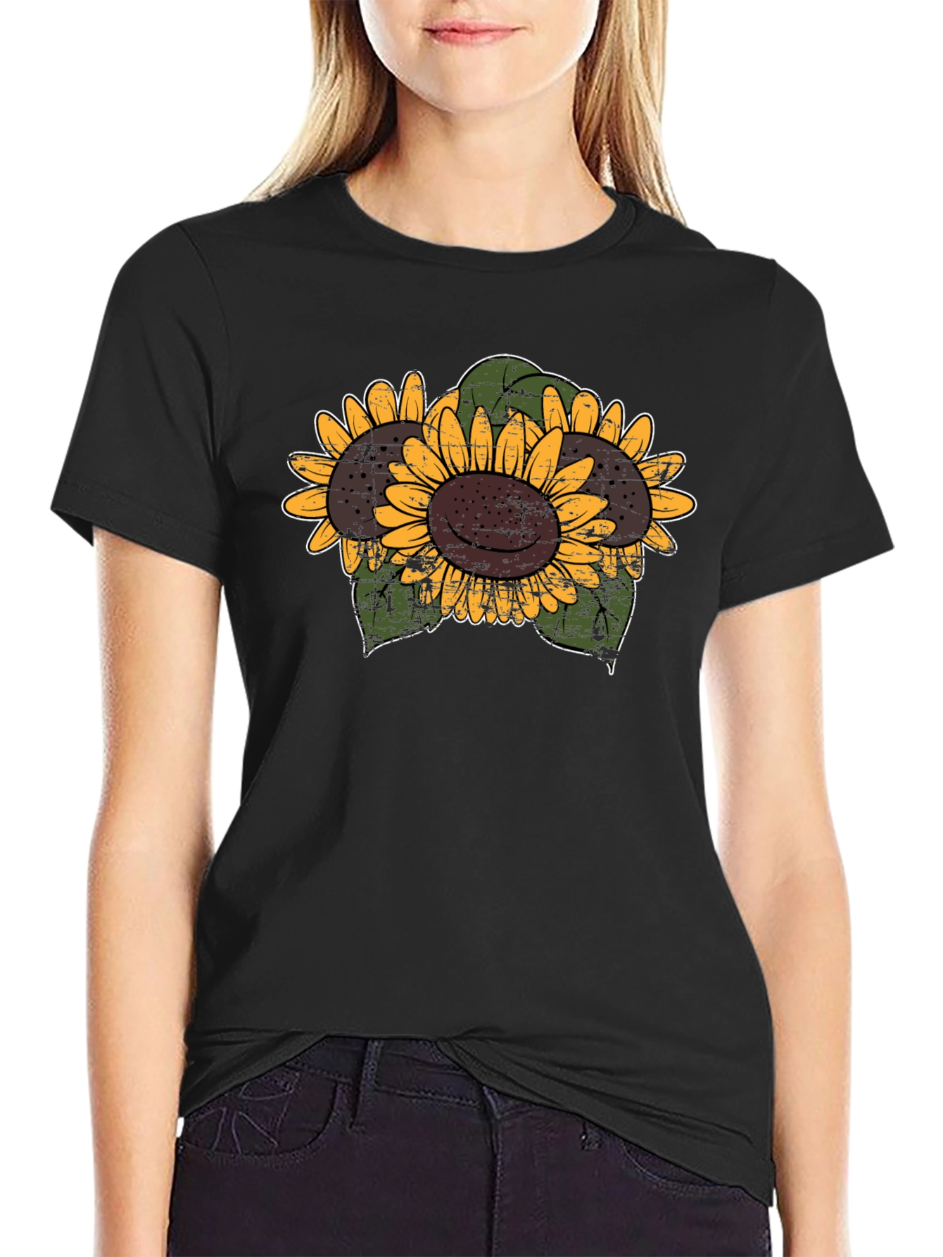 Sunflower Graphic Print Black Tee