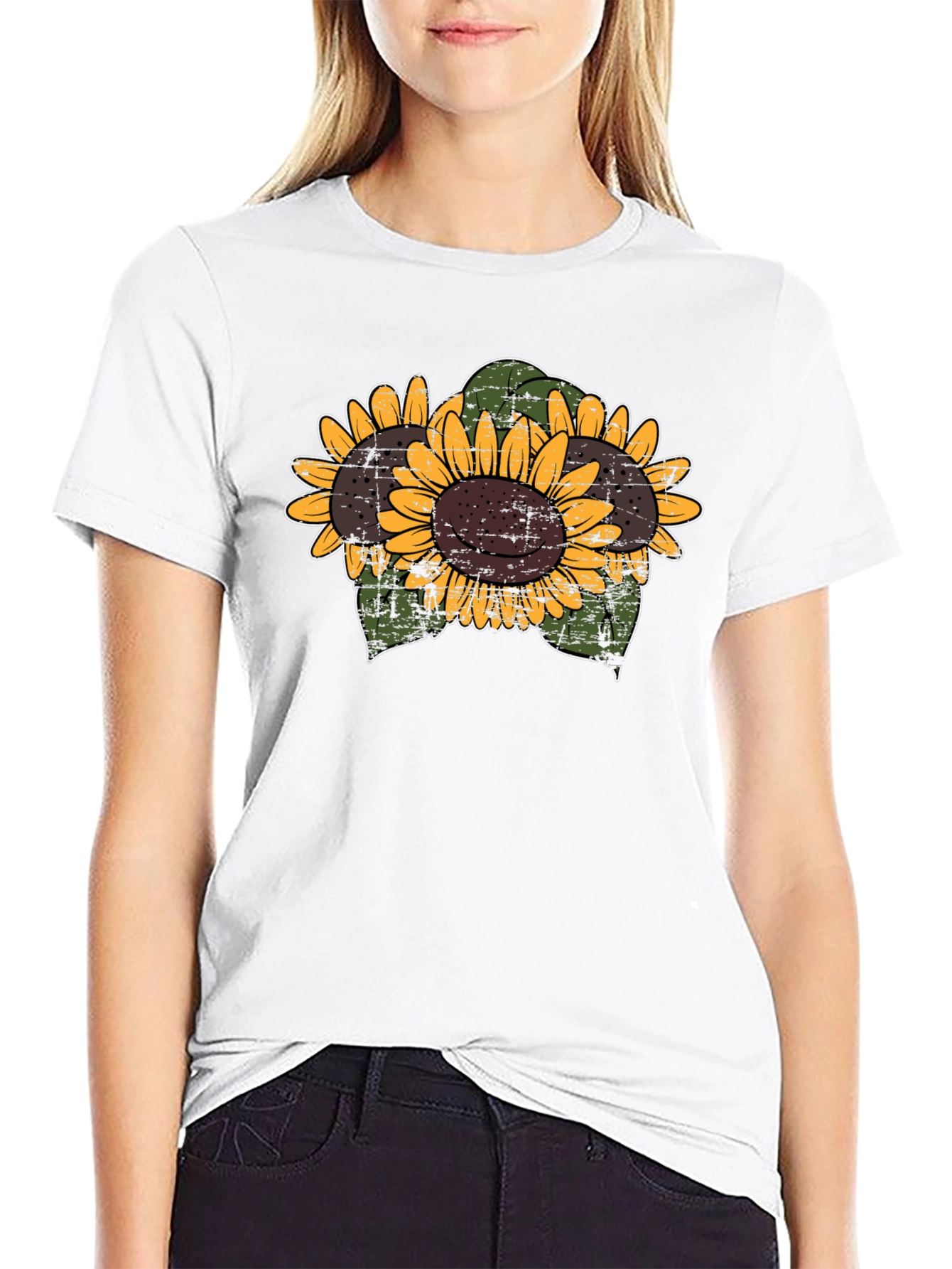 Sunflower Graphic Print Black Tee