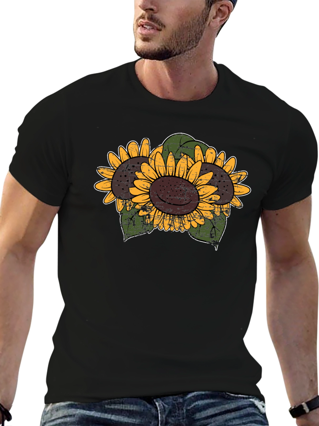 Sunflower Graphic Print Black Tee