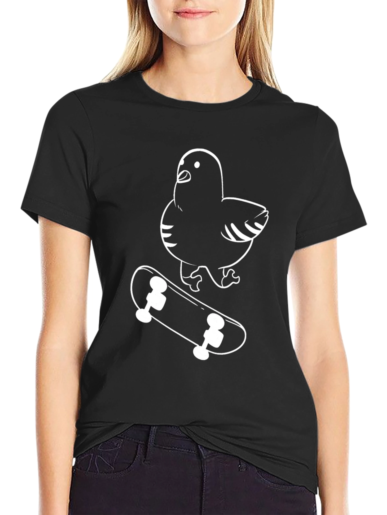 Pigeon Skateboarder Graphic T-Shirt - Black