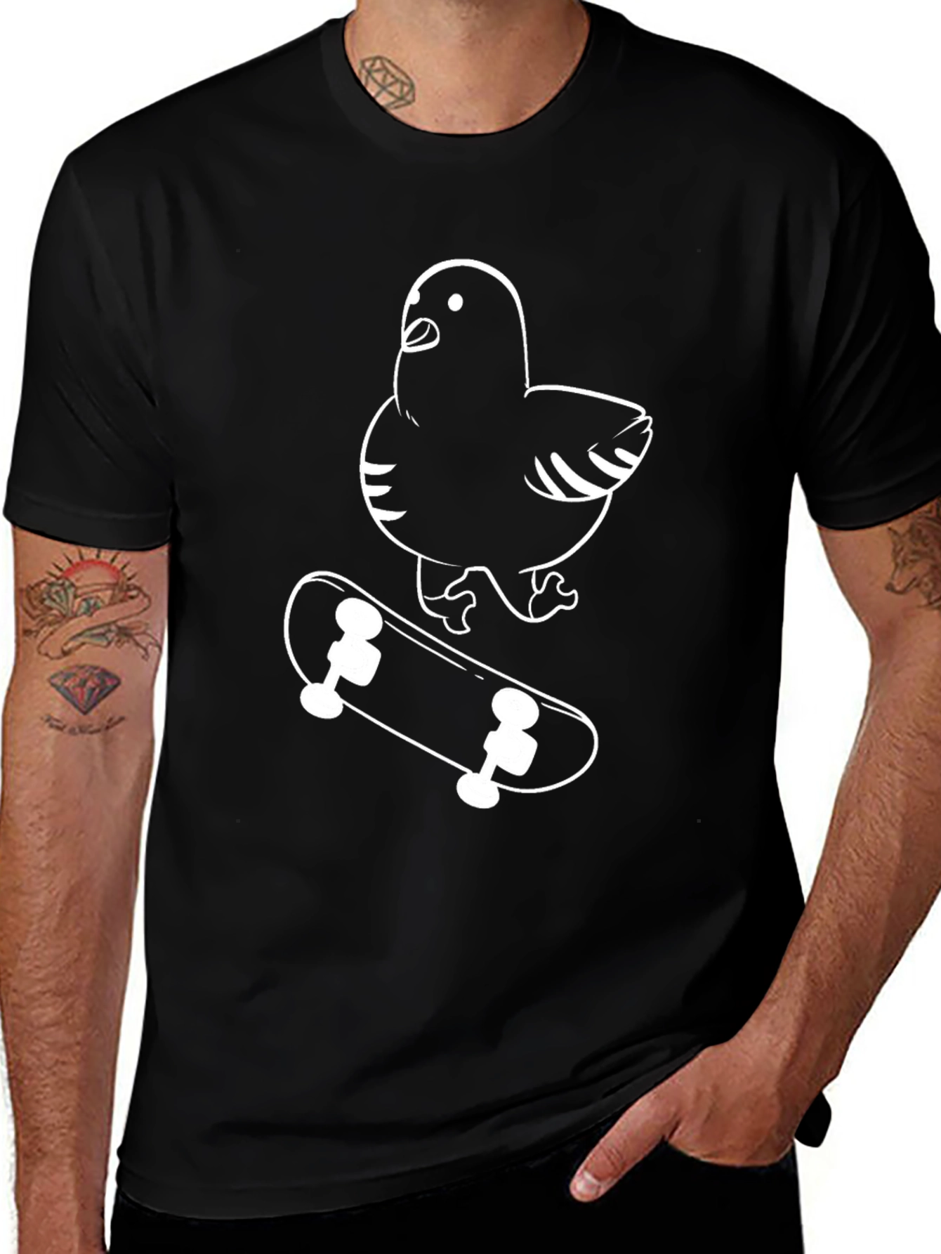 Pigeon Skateboarder Graphic T-Shirt - Black